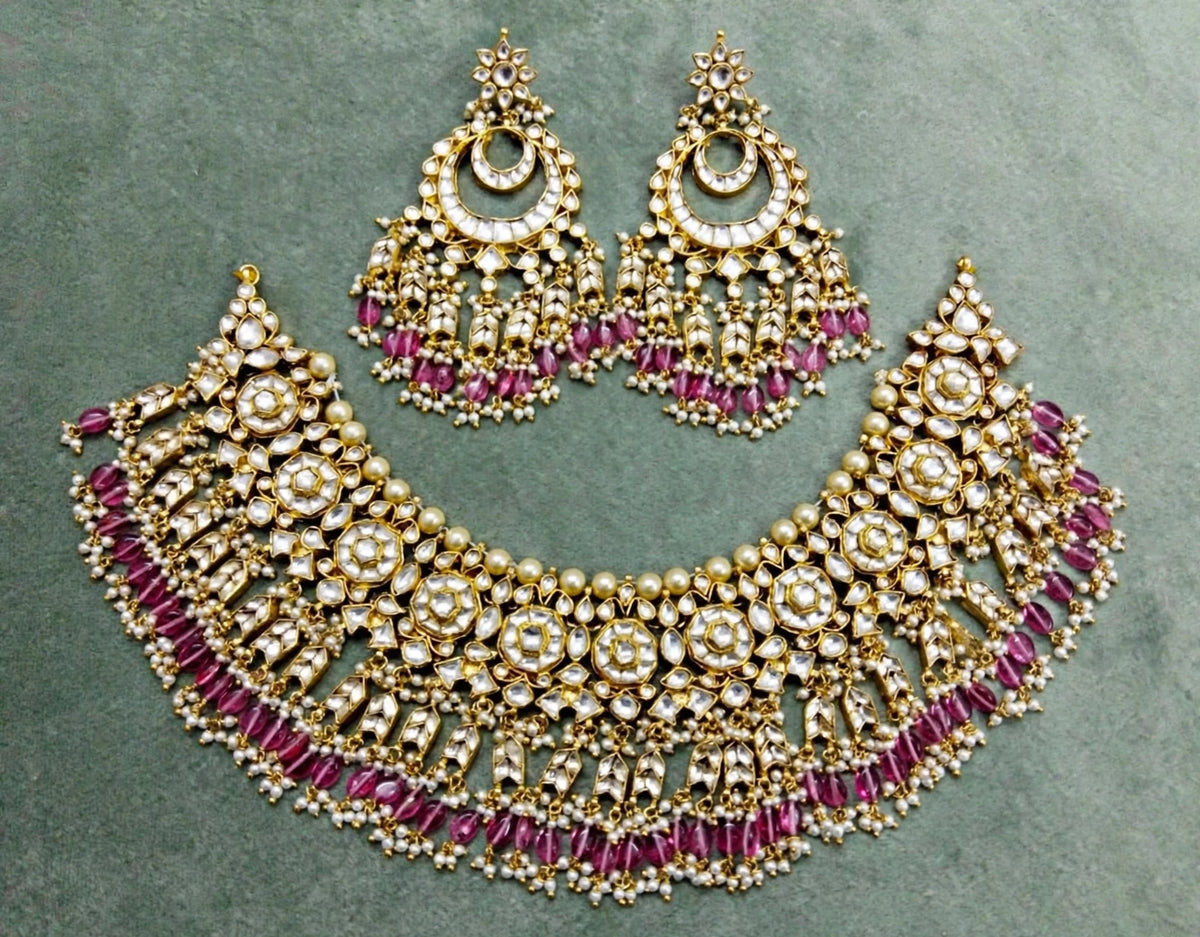 Handmade Kundan Choker Necklace and Earrings, Indian Bridal Jewelry Set