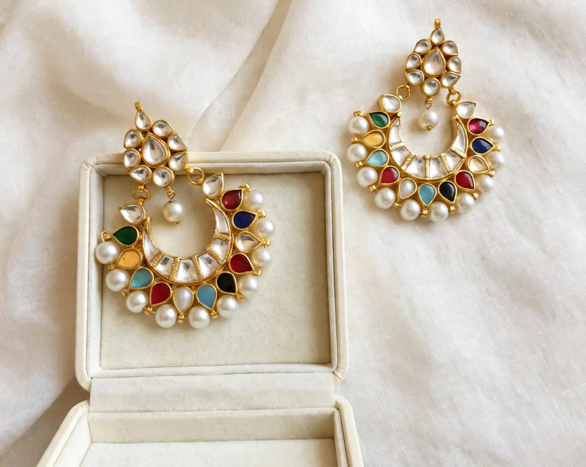 Kundan Chandbali Earrings, Indian Wedding Jewelry