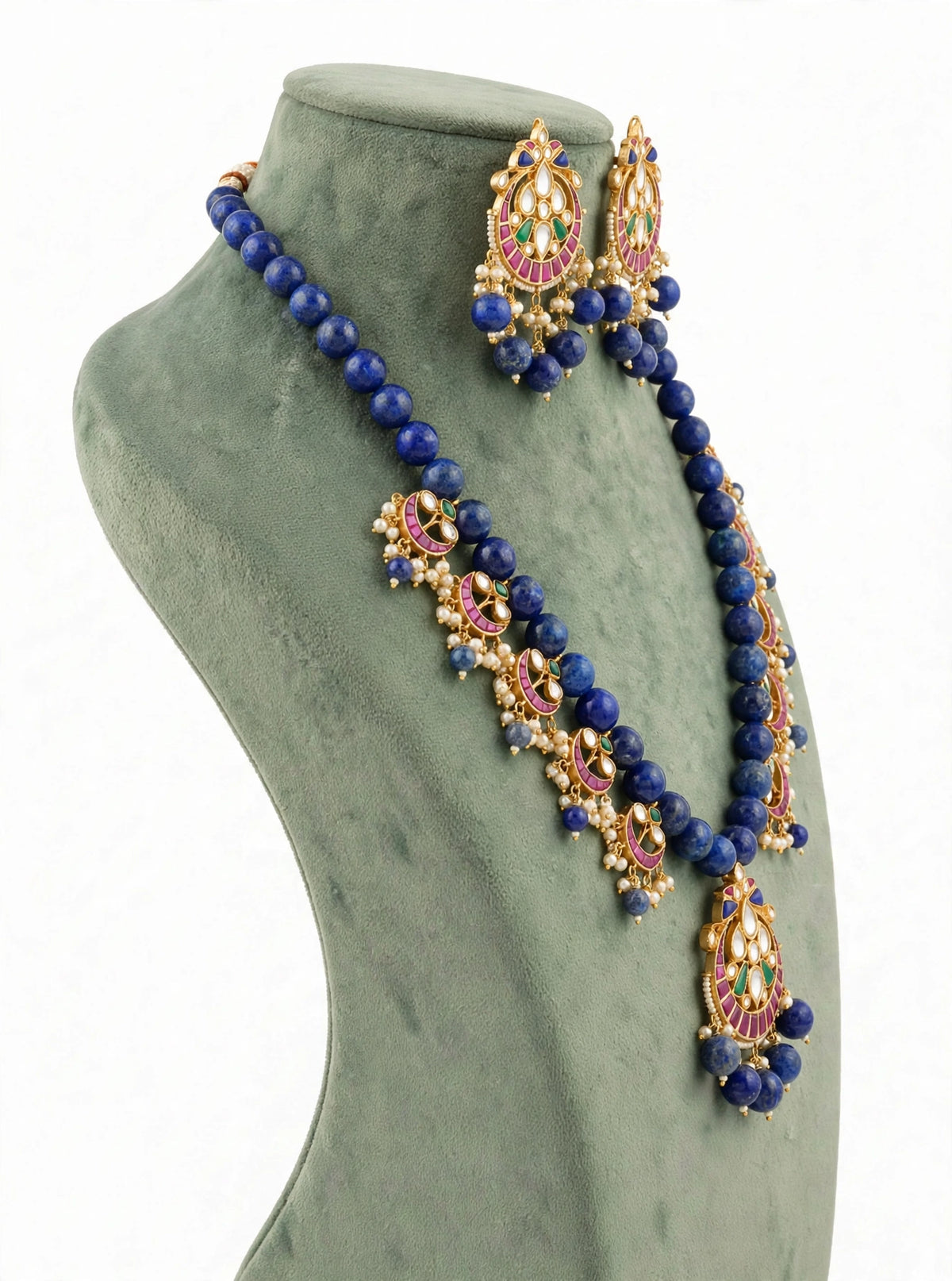 Handmade Kundan Jewelry Set | Blue Lapis with Chandbali Earrings | Gold Plated Designer Necklace
