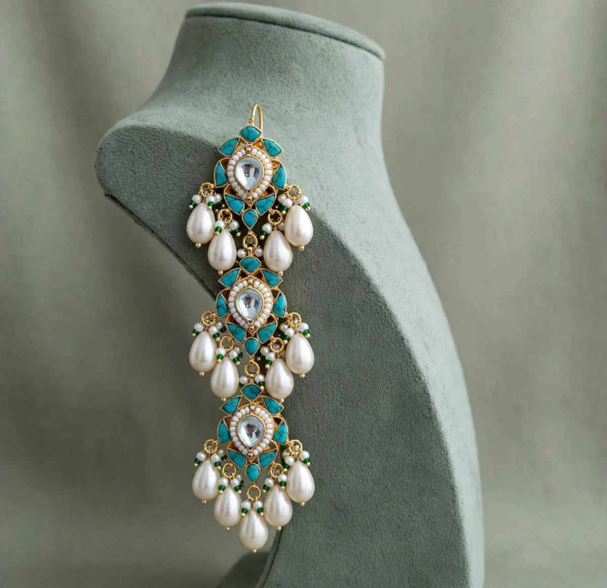 Kundan Pearl Drop Earrings, Gold Plated, Pink Stone , Handmade Indian Jewellery