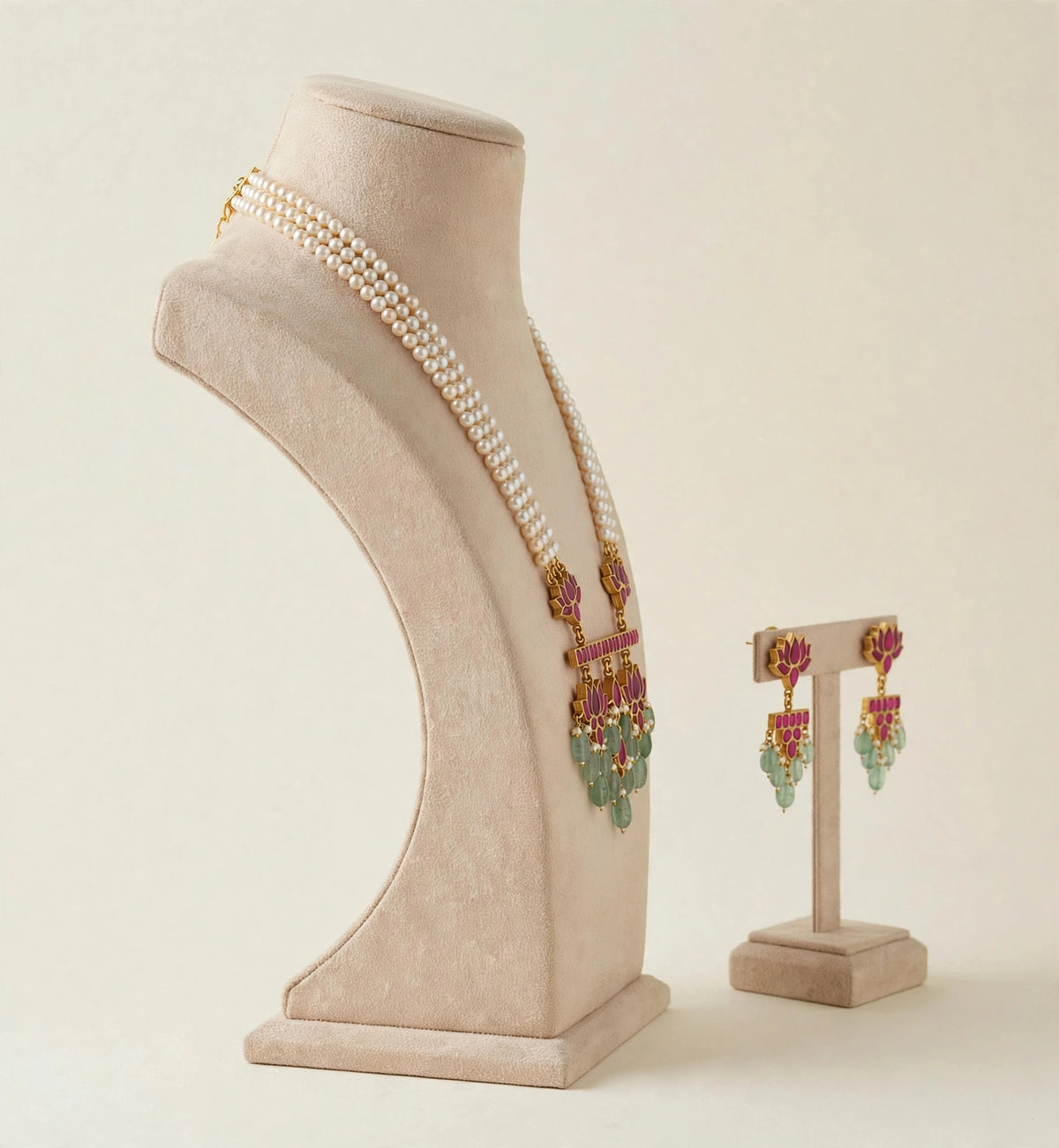 Kundan Jewelry Set, Indian Handmade Pendant Necklace with Earrings