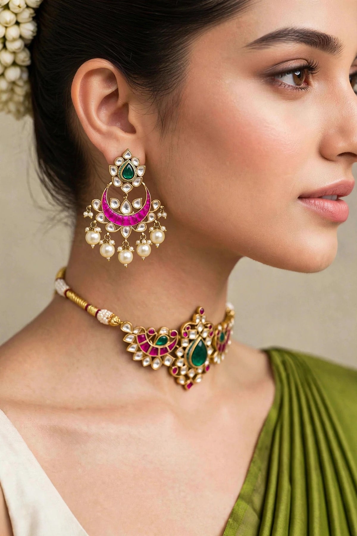 Gold Plated Luxury Bridal Necklace Set with Matching Choker & Earrings, Indian Wedding Jewellery, Statement Bridal Set