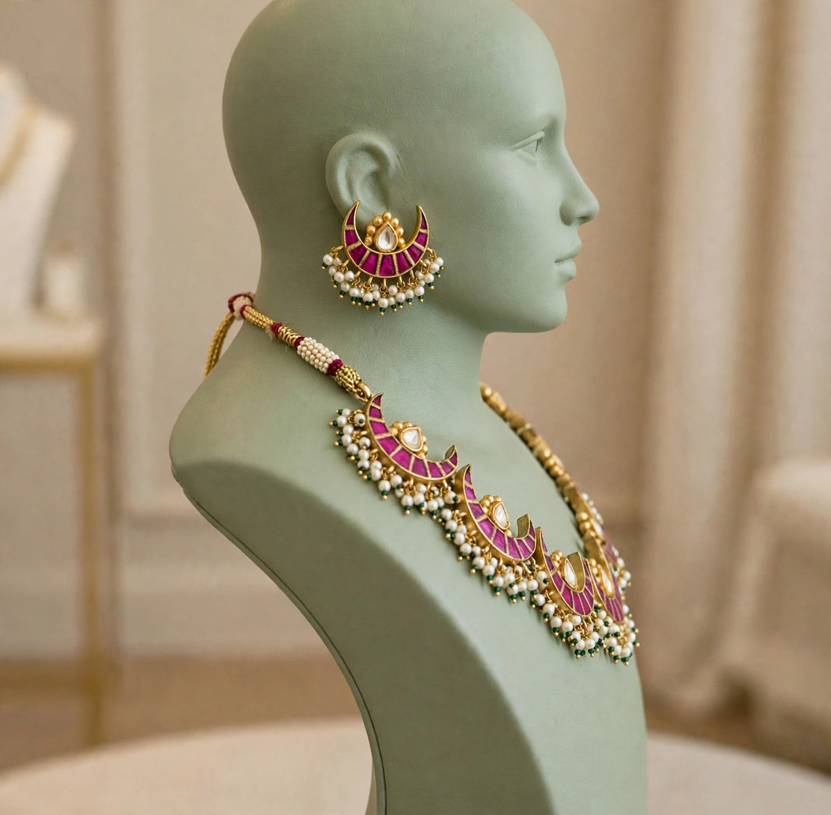 Gold Plated Kundan Choker Necklace Set, Indian Bridal Jewelry, Handmade Earrings