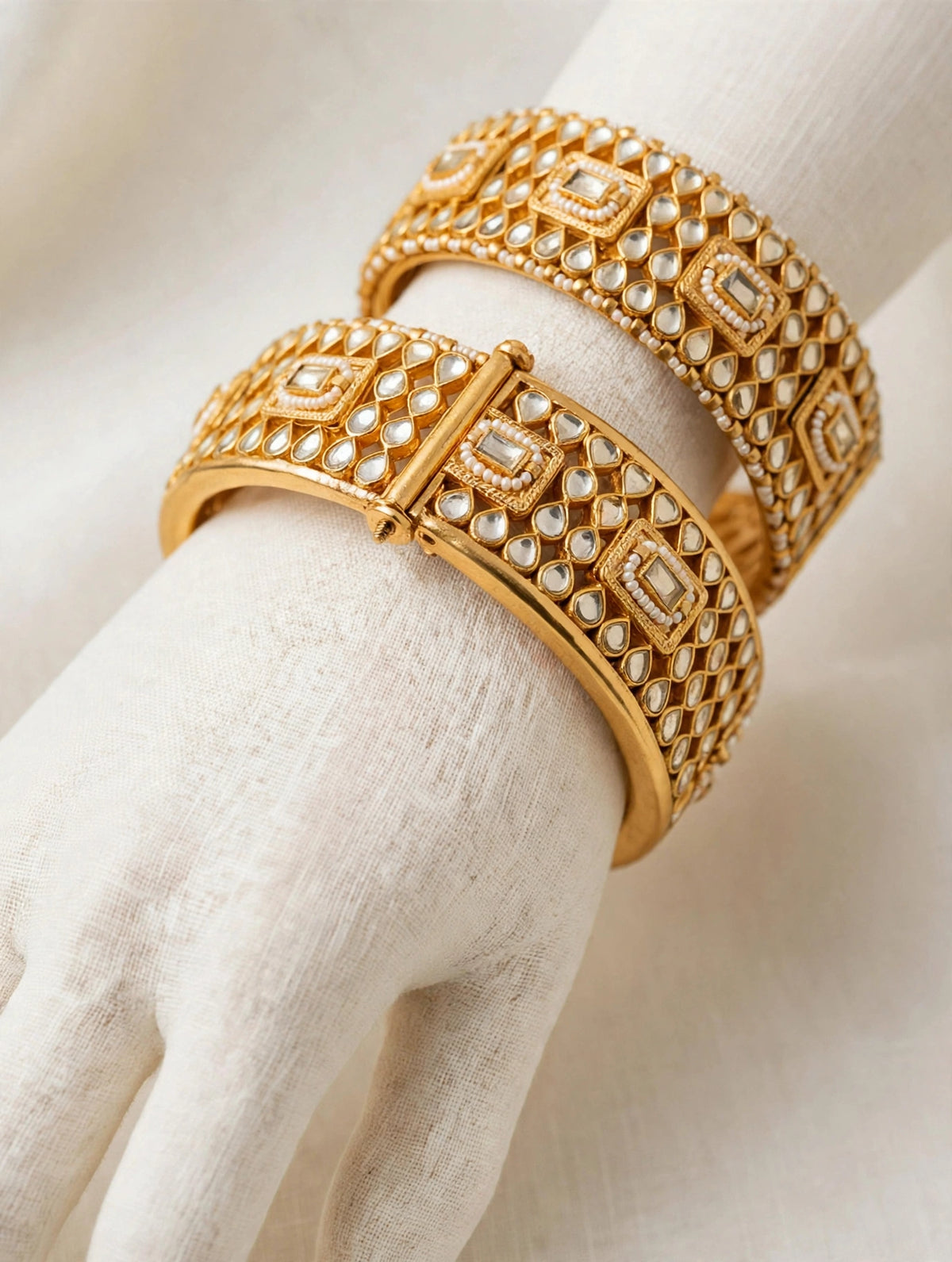 Kundan Bangle Set,Handmade Bridal Bracelet pair, Gold Plated Indian Bridal Jewelry