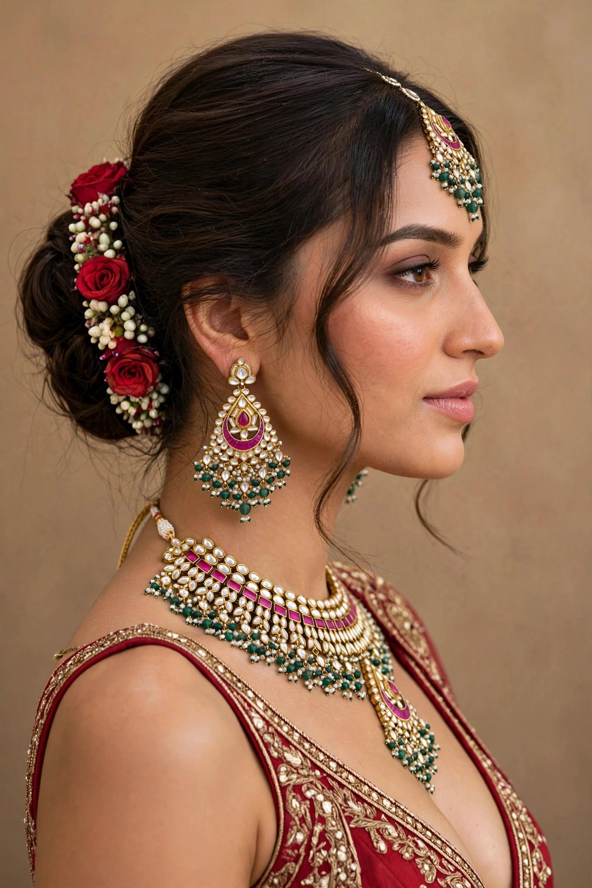 Kundan Choker Necklace Set, Sabyasachi Inspired Indian Bridal Jewelry