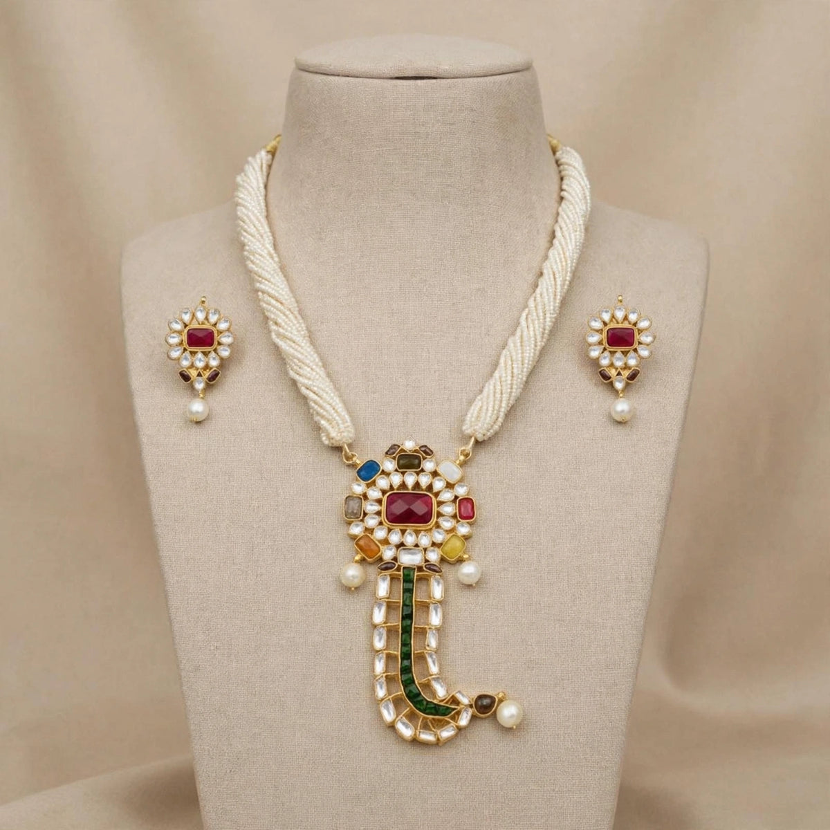 Handmade Kundan Jewelry Set | 22K Gold Plated Indian Designer Necklace
