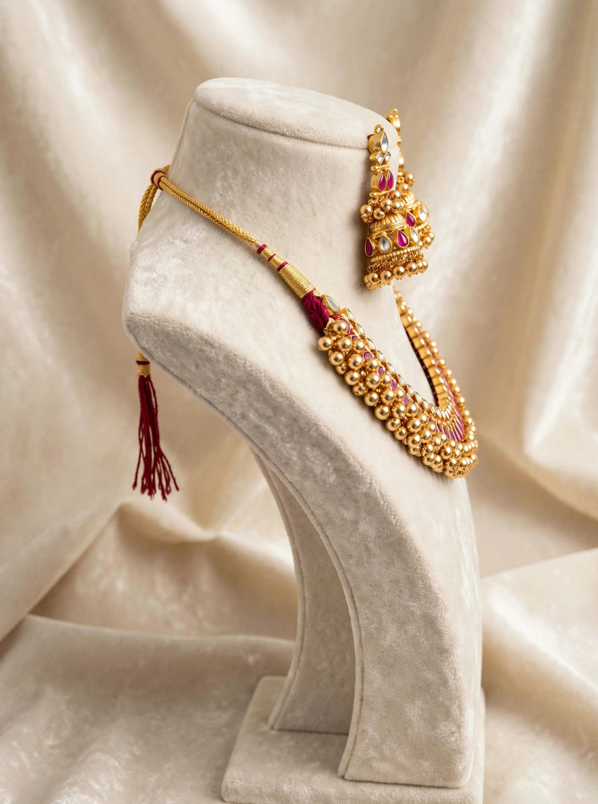 Kundan Choker Necklace with Jumkhi Earrings, Indian Bridal Jewelry, Tussi Necklace