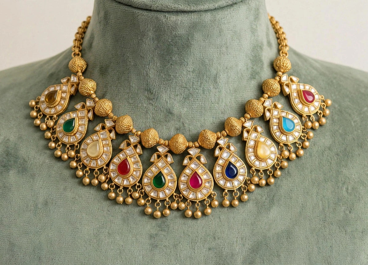 Kundan Choker Necklace, South Indian Jewelry, Handmade Earrings with Jhumki