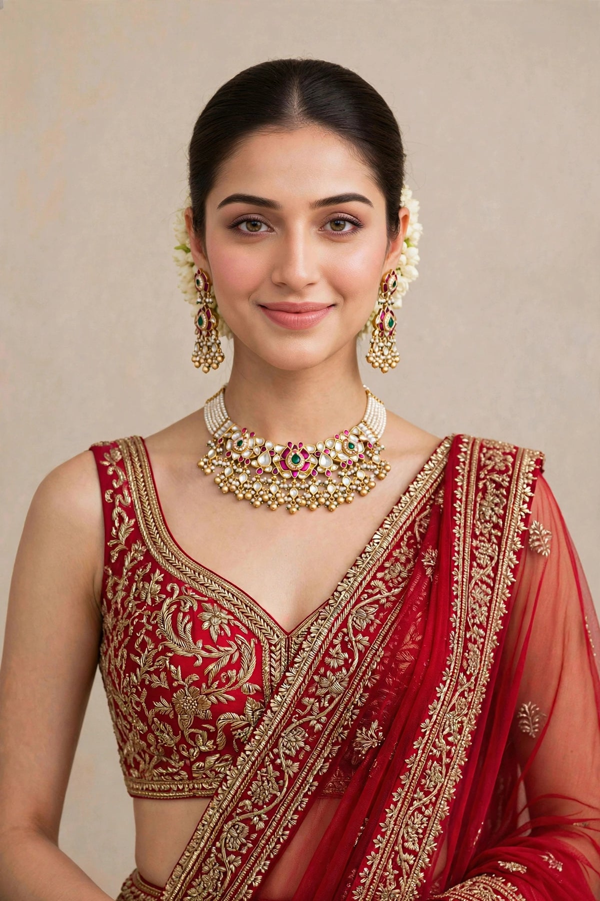 Kundan Choker Necklace Set, Gold Plated South Indian Jewelry