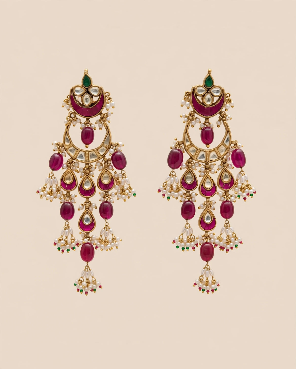 Kundan Chandbali Earrings | 22k Gold Plated Pink Stone  | South Indian Bridal Jewelry