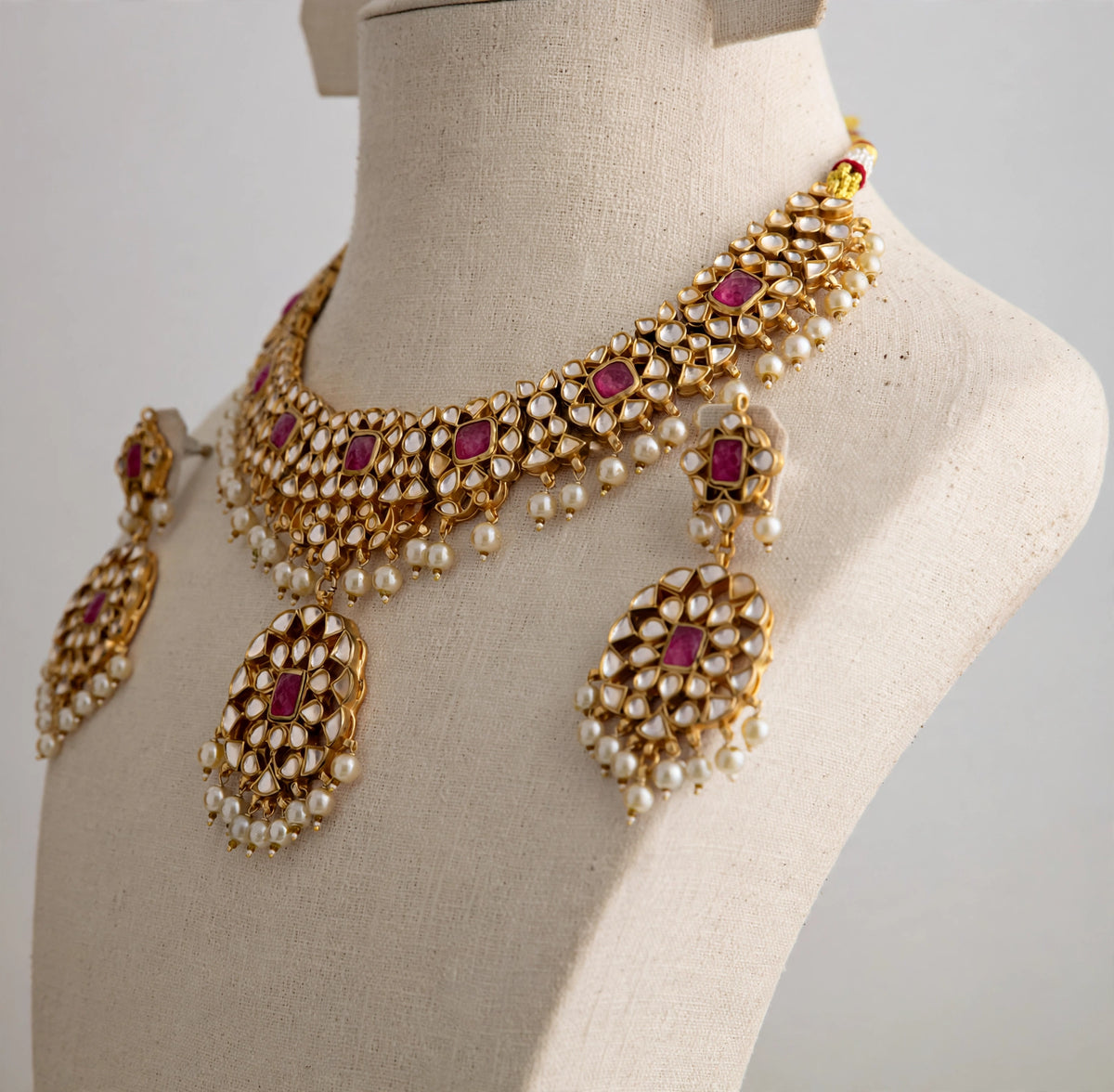 Handmade Kundan Choker Necklace with Earrings , 22k Gold Plated Indian Wedding Jewellery Sets
