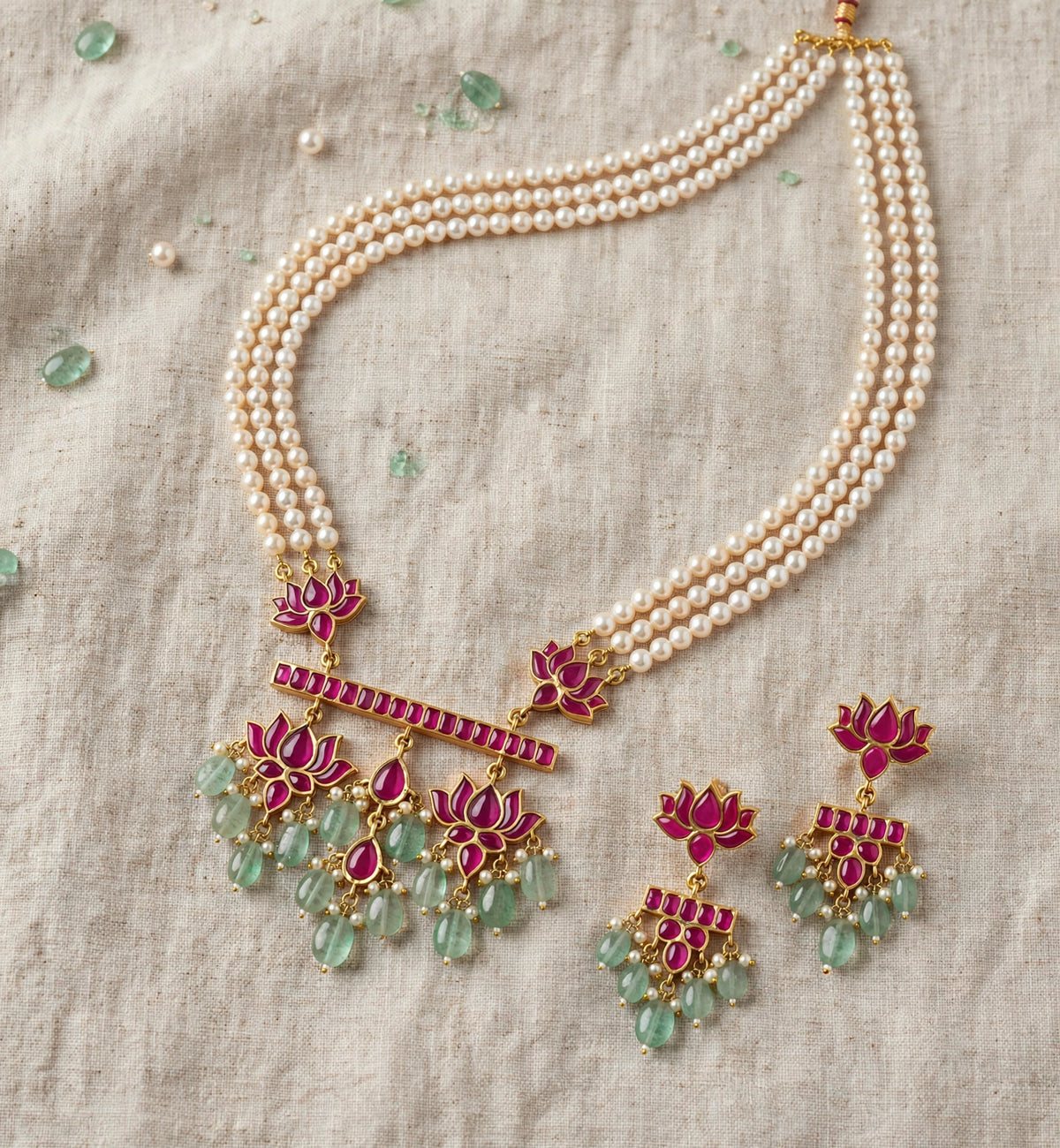 Kundan Jewelry Set, Indian Handmade Pendant Necklace with Earrings