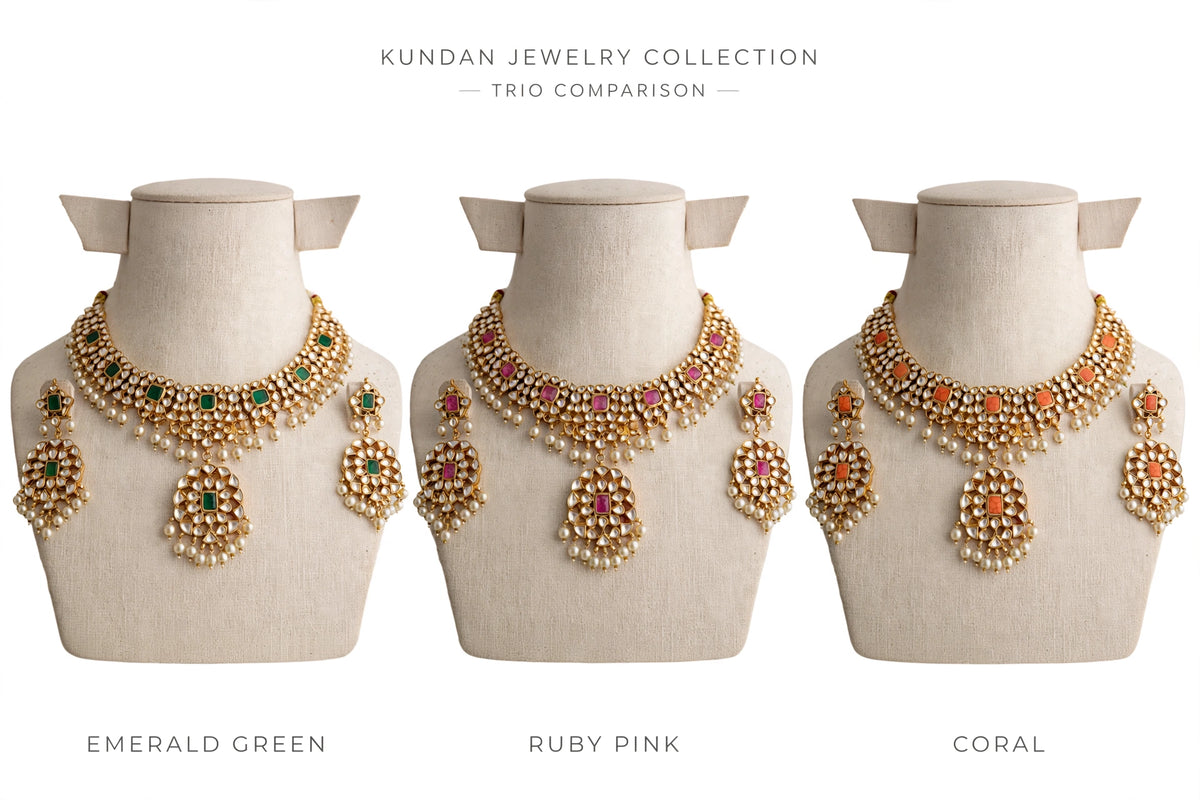 Handmade Kundan Choker Necklace with Earrings , 22k Gold Plated Indian Wedding Jewellery Sets
