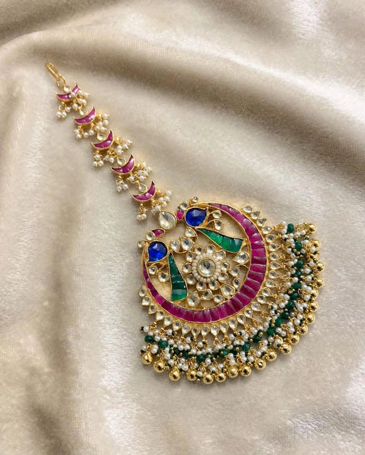 Handmade Kundan Maang tikka: Gold Plated Indian Bridal Tikka,passa,sheeshphool