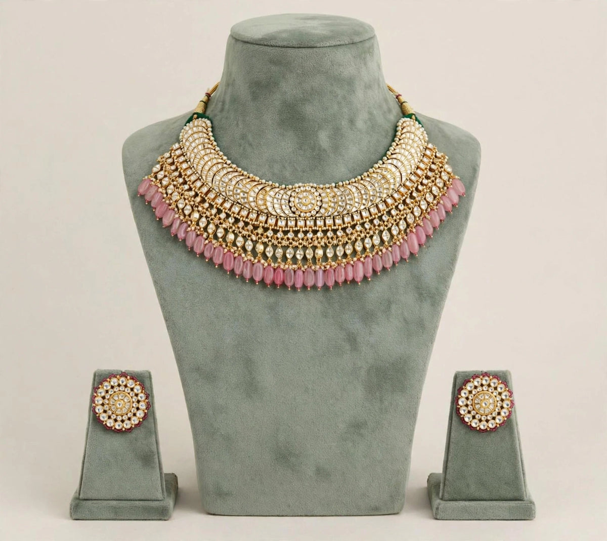 Kundan Jewellery Set with Earrings, Gold Plated Choker Necklace, Traditional Indian Wedding Sets