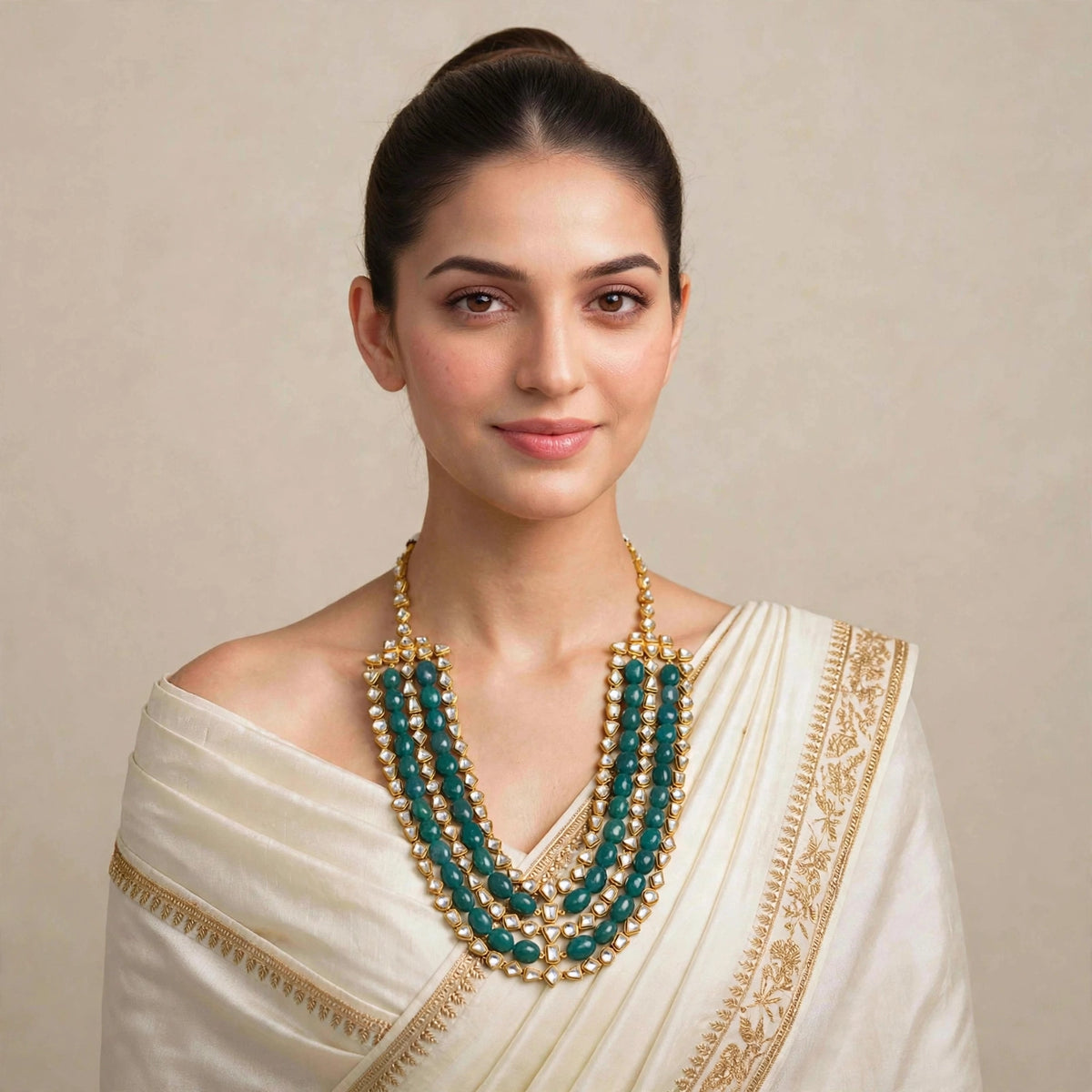 Handmade Kundan Bridal Necklace Set, 22K Gold Plated Indian Wedding Jewelry