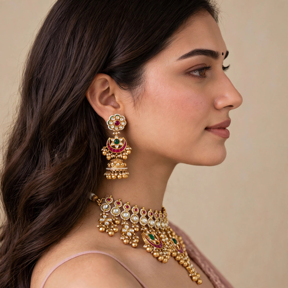 Kundan Choker Necklace Set | Indian Wedding Jewelry | Handmade Chandbali Earrings