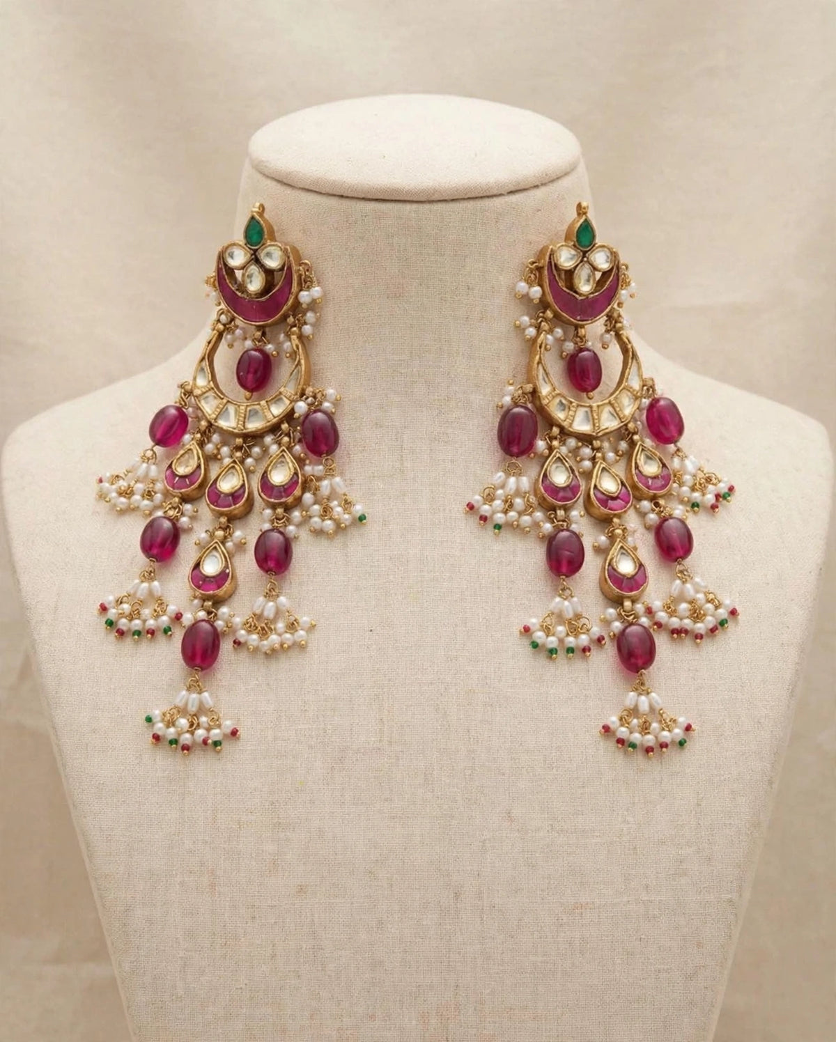 Kundan Chandbali Earrings | 22k Gold Plated Pink Stone  | South Indian Bridal Jewelry