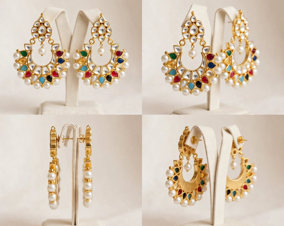 Kundan Chandbali Earrings, Indian Wedding Jewelry