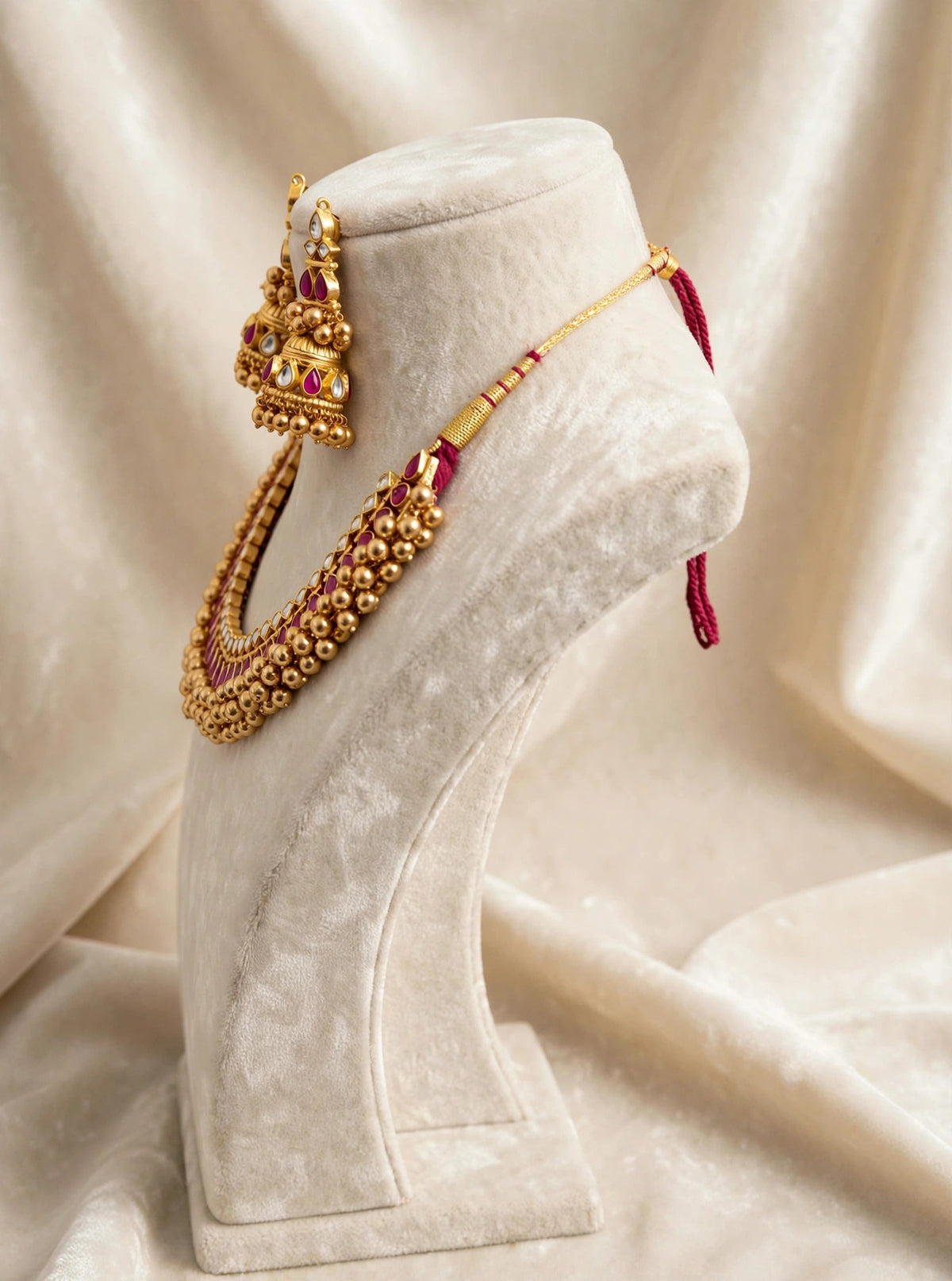 Kundan Choker Necklace with Jumkhi Earrings, Indian Bridal Jewelry, Tussi Necklace