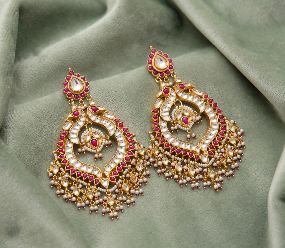 Kundan Chandbali Earrings, Indian Bridal Jewelry, Handmade Statement Earrings
