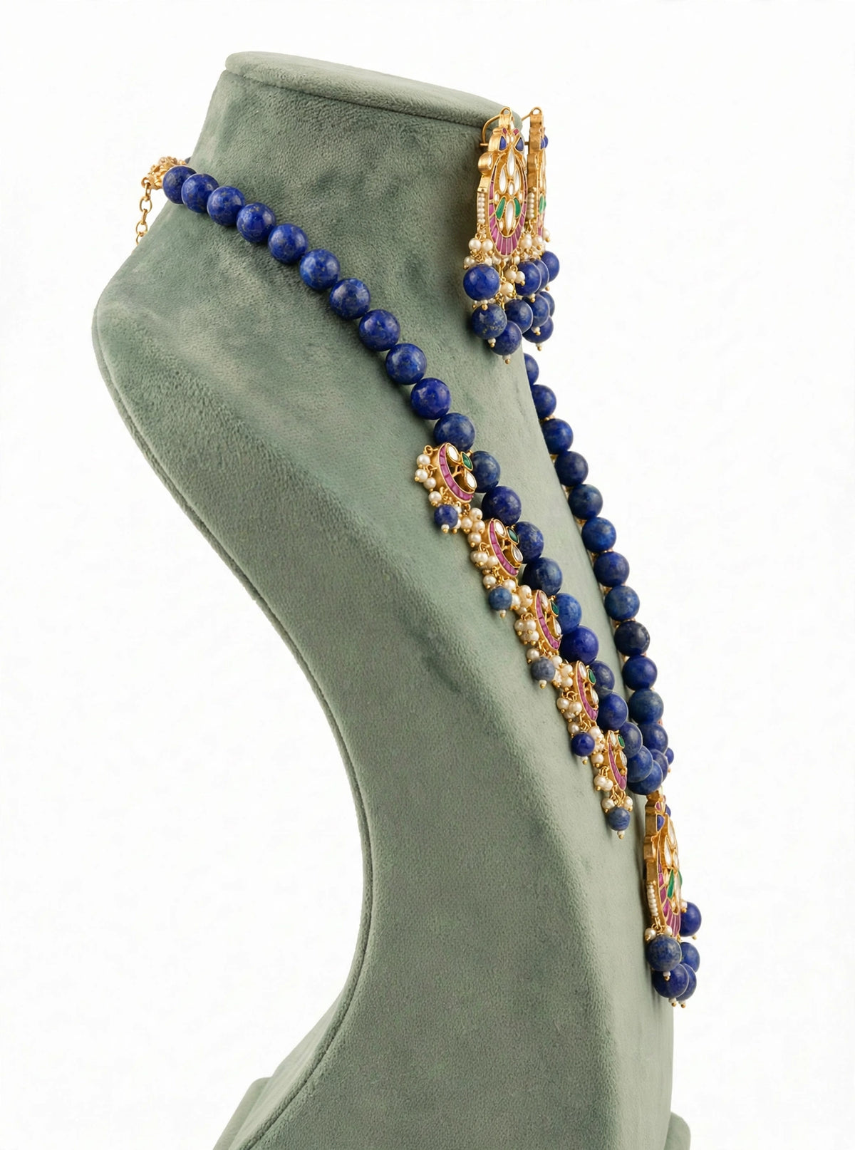 Handmade Kundan Jewelry Set | Blue Lapis with Chandbali Earrings | Gold Plated Designer Necklace