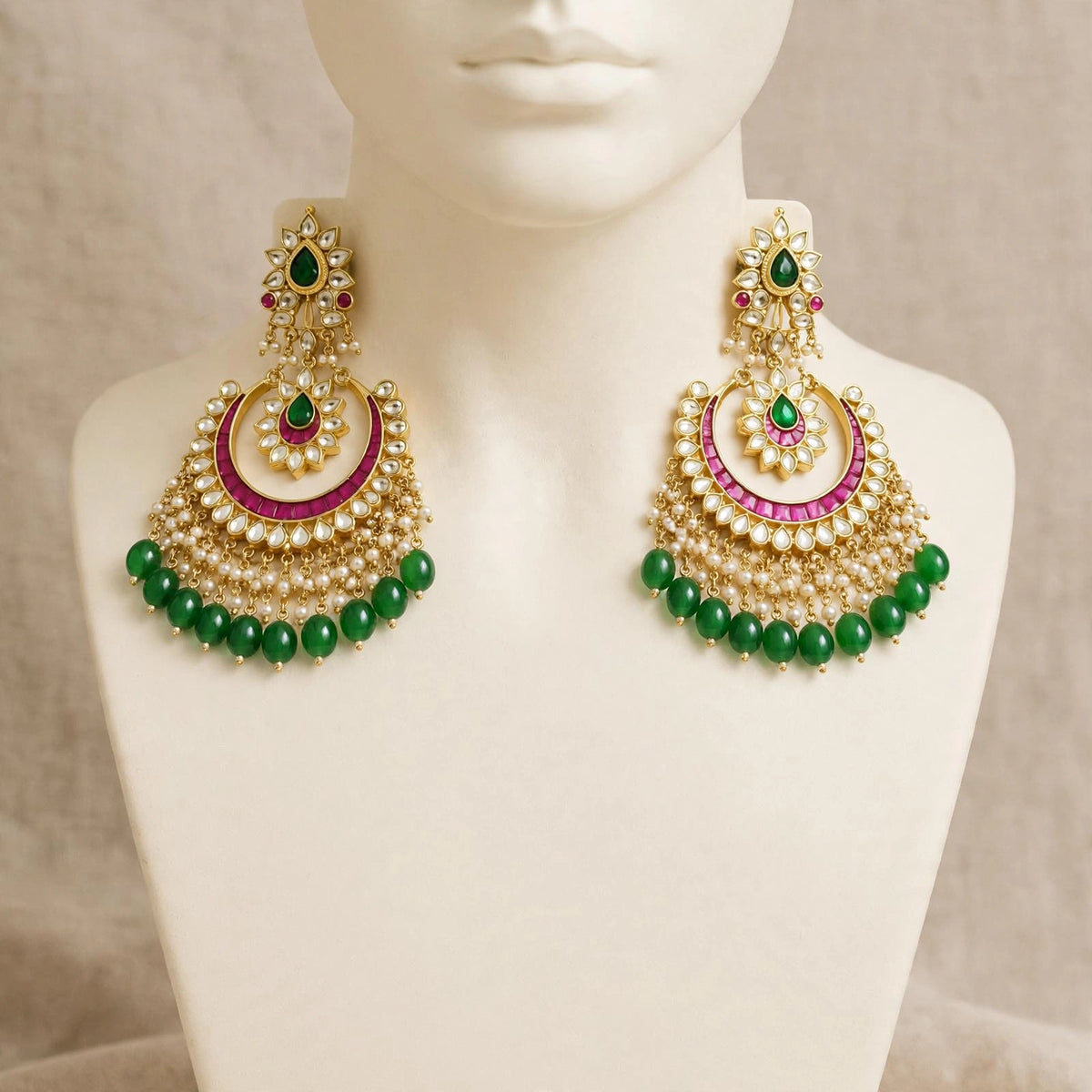 Handcrafted Kundan Chandbali Earrings for Indian Women, Gold Plated Jewellery