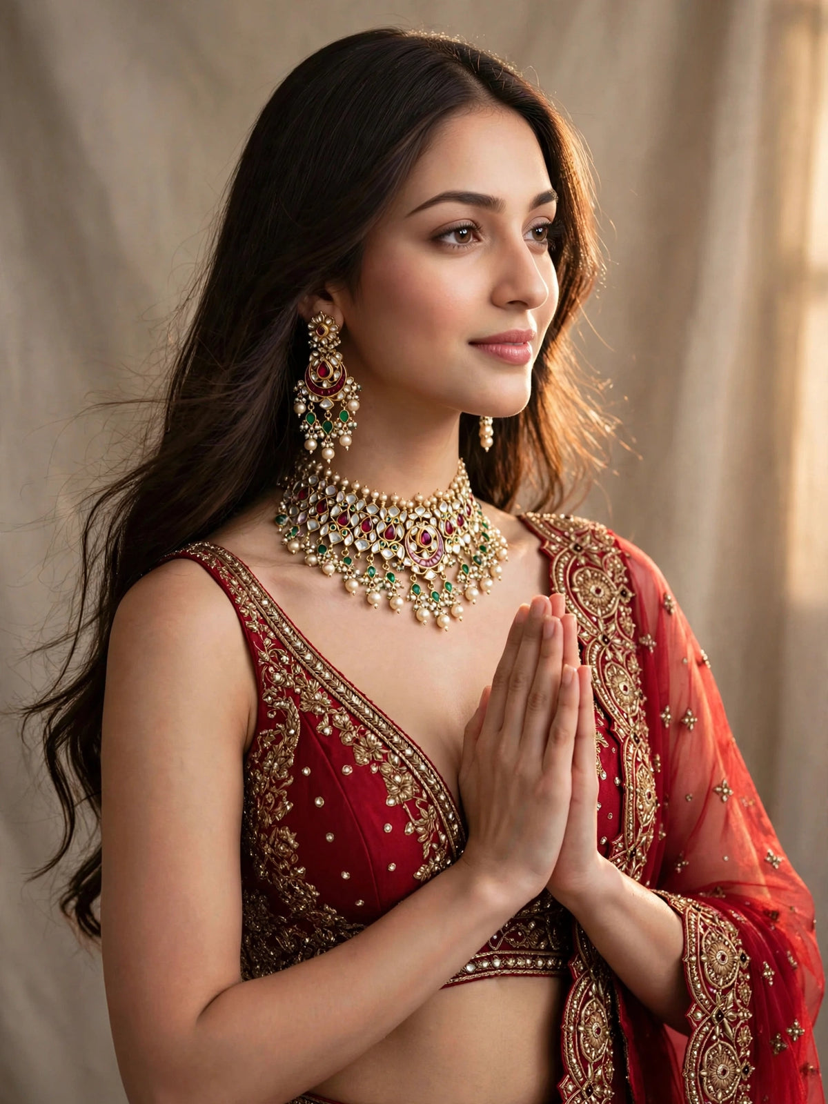 Traditional Kundan Choker Set, Gold Plated Handmade Indian Bridal Necklace Earrings