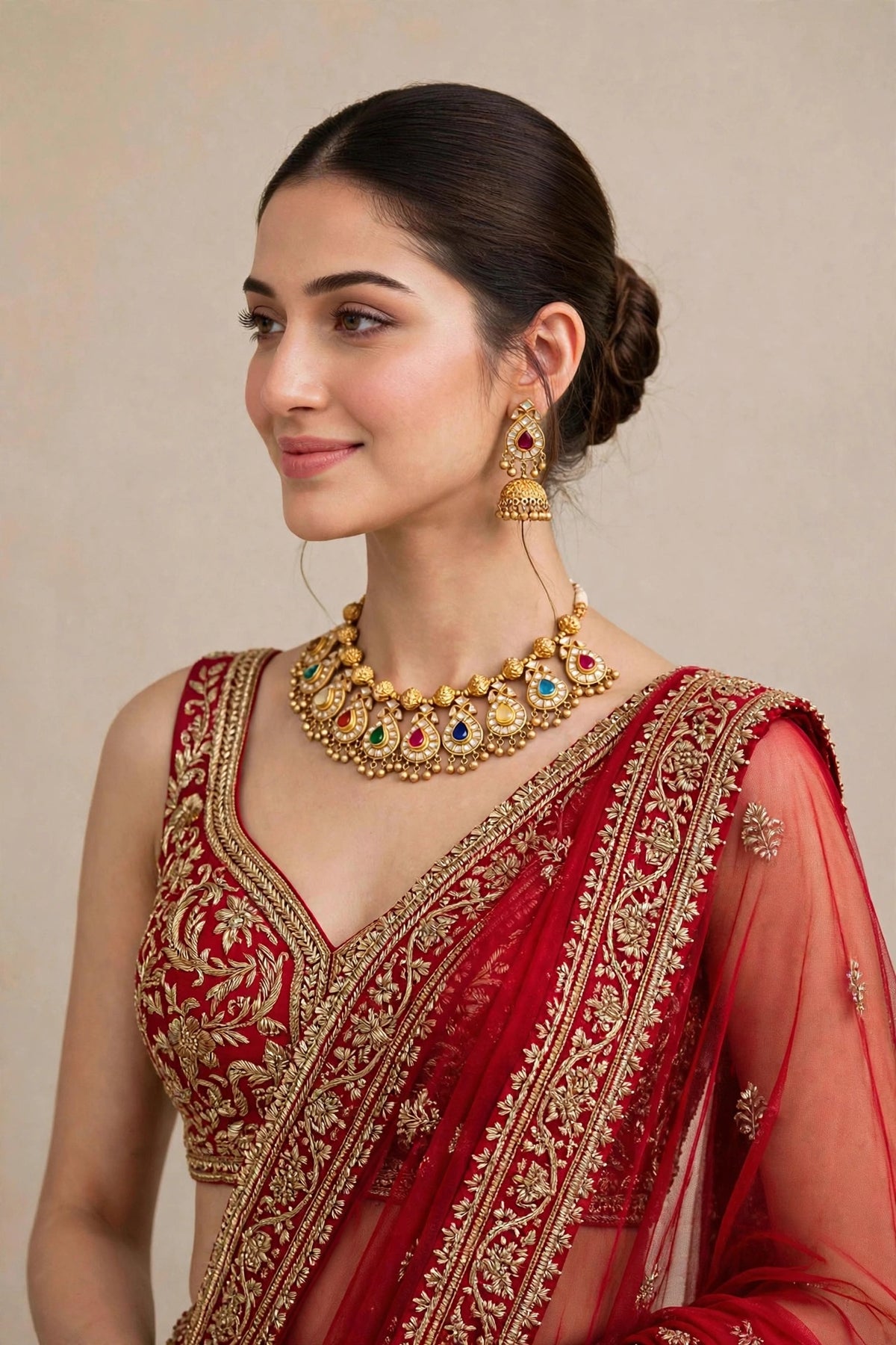 Kundan Choker Necklace, South Indian Jewelry, Handmade Earrings with Jhumki