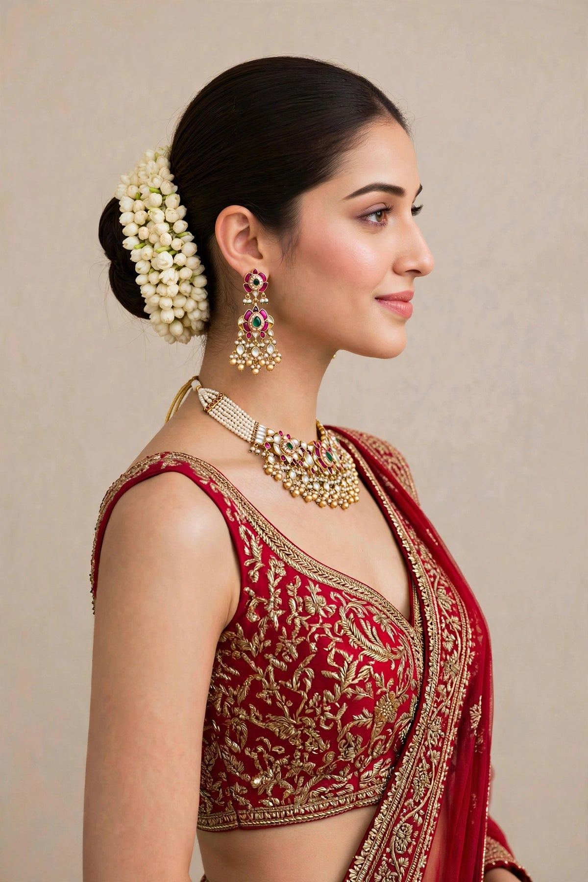 Kundan Choker Necklace Set, Gold Plated South Indian Jewelry