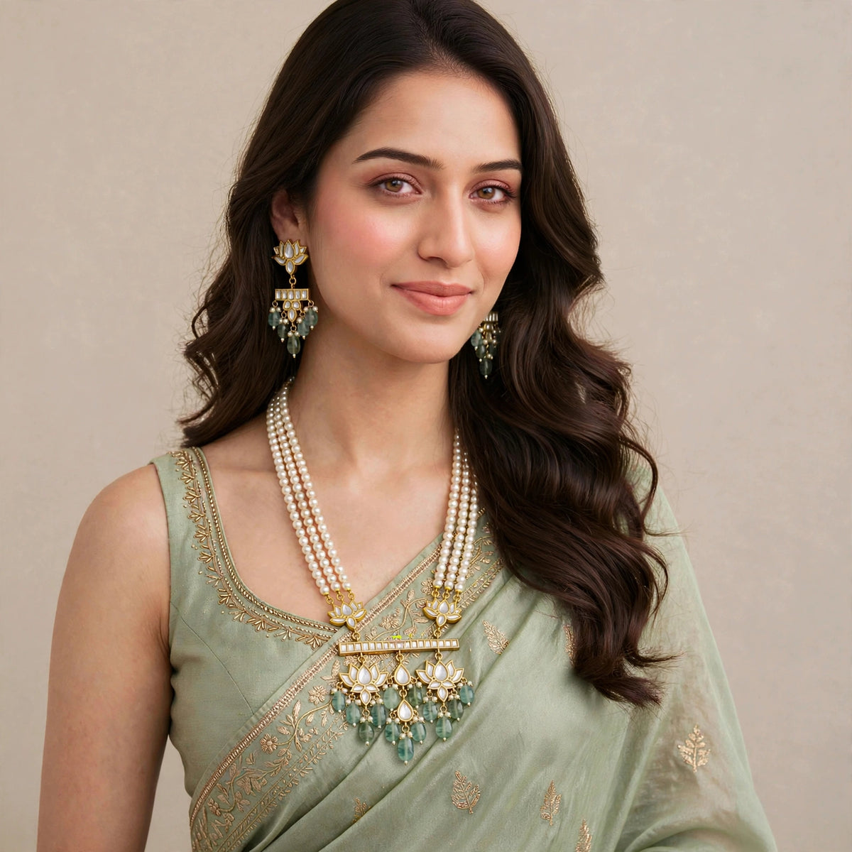 Kundan Jewellery set, Gold plated Pendant Necklace with Earrings