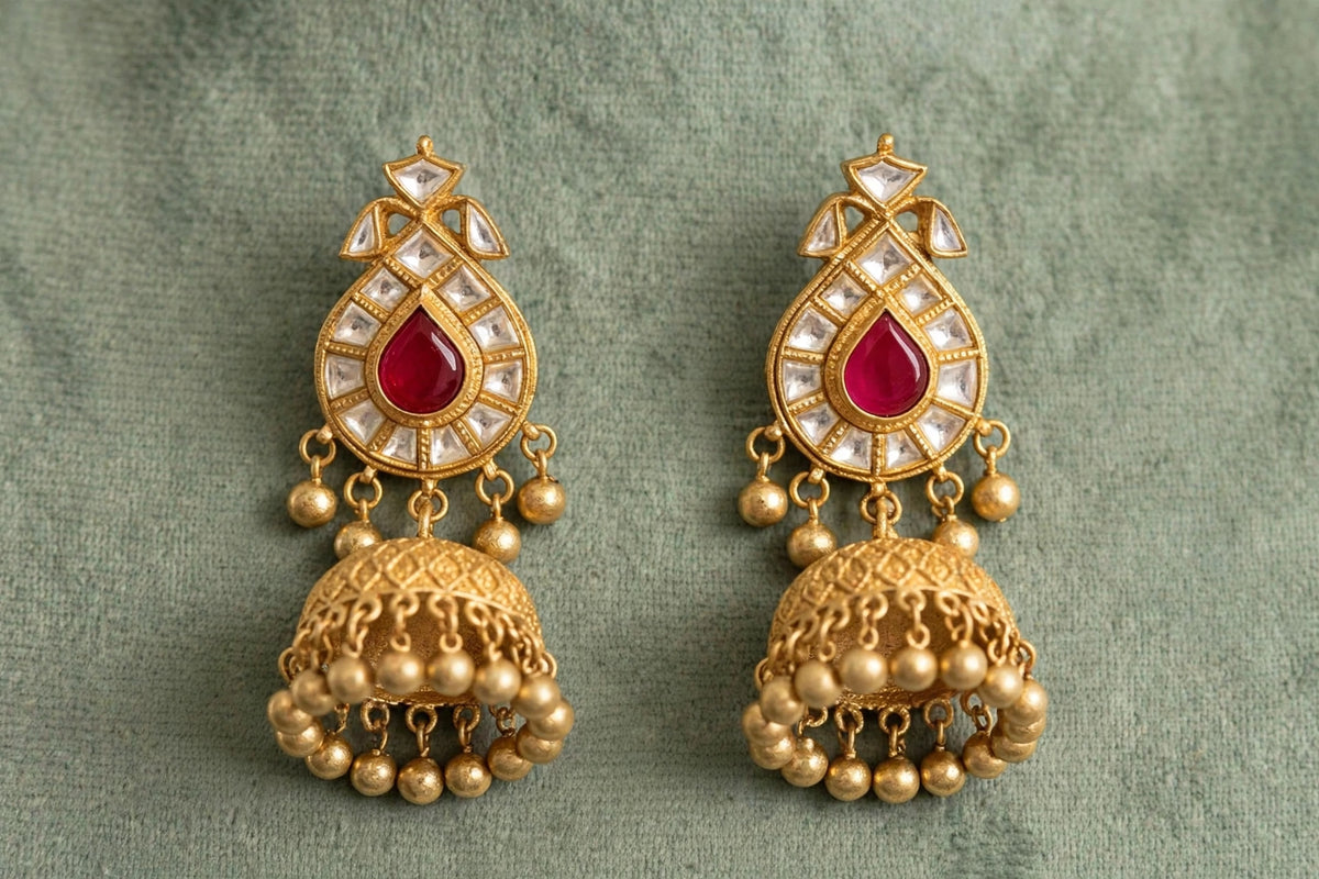 Kundan Choker Necklace, South Indian Jewelry, Handmade Earrings with Jhumki
