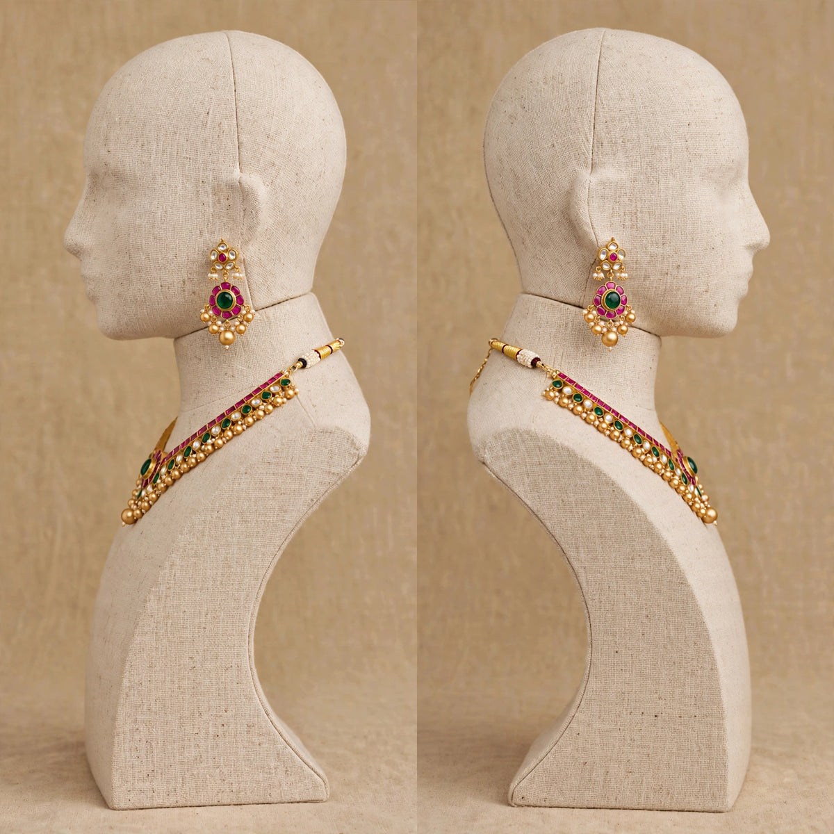 Indian Traditional Kundan Jewellery set, South Indian Necklace with Earrings