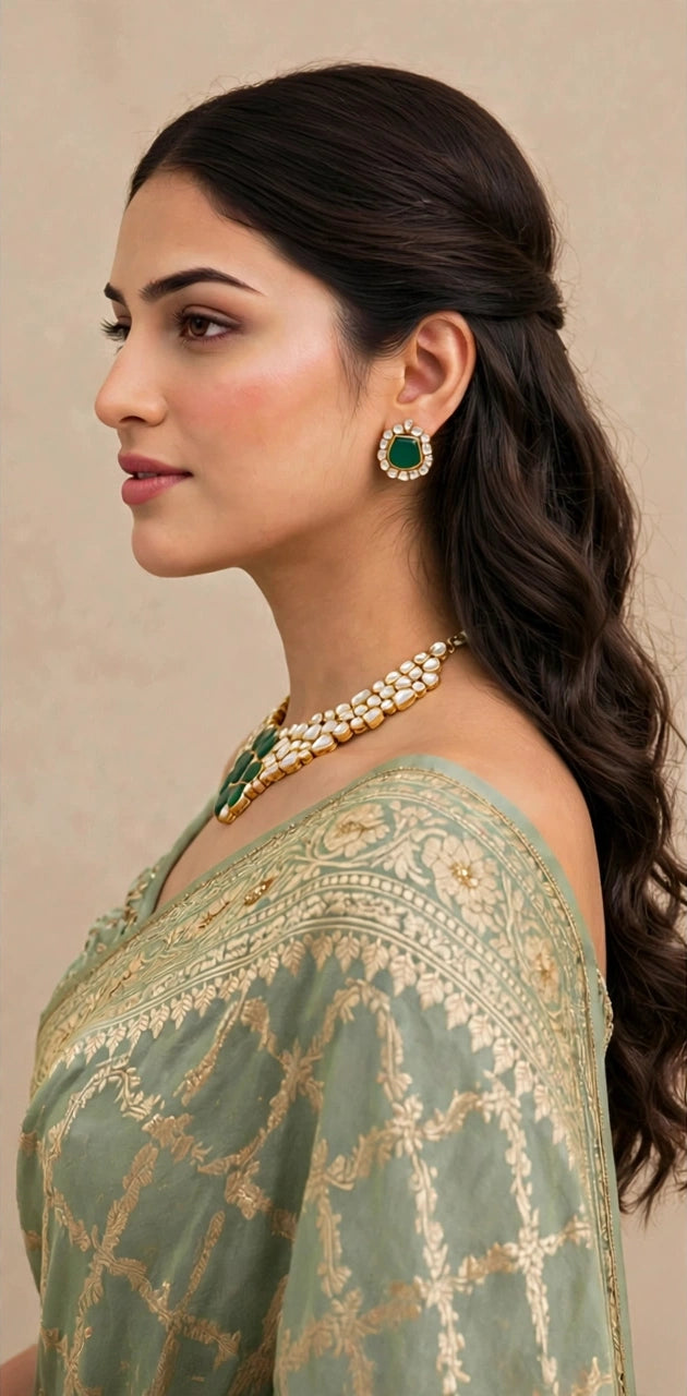 Handmade Kundan Choker Set, 22K Gold Plated, Indian Bridal Jewelry