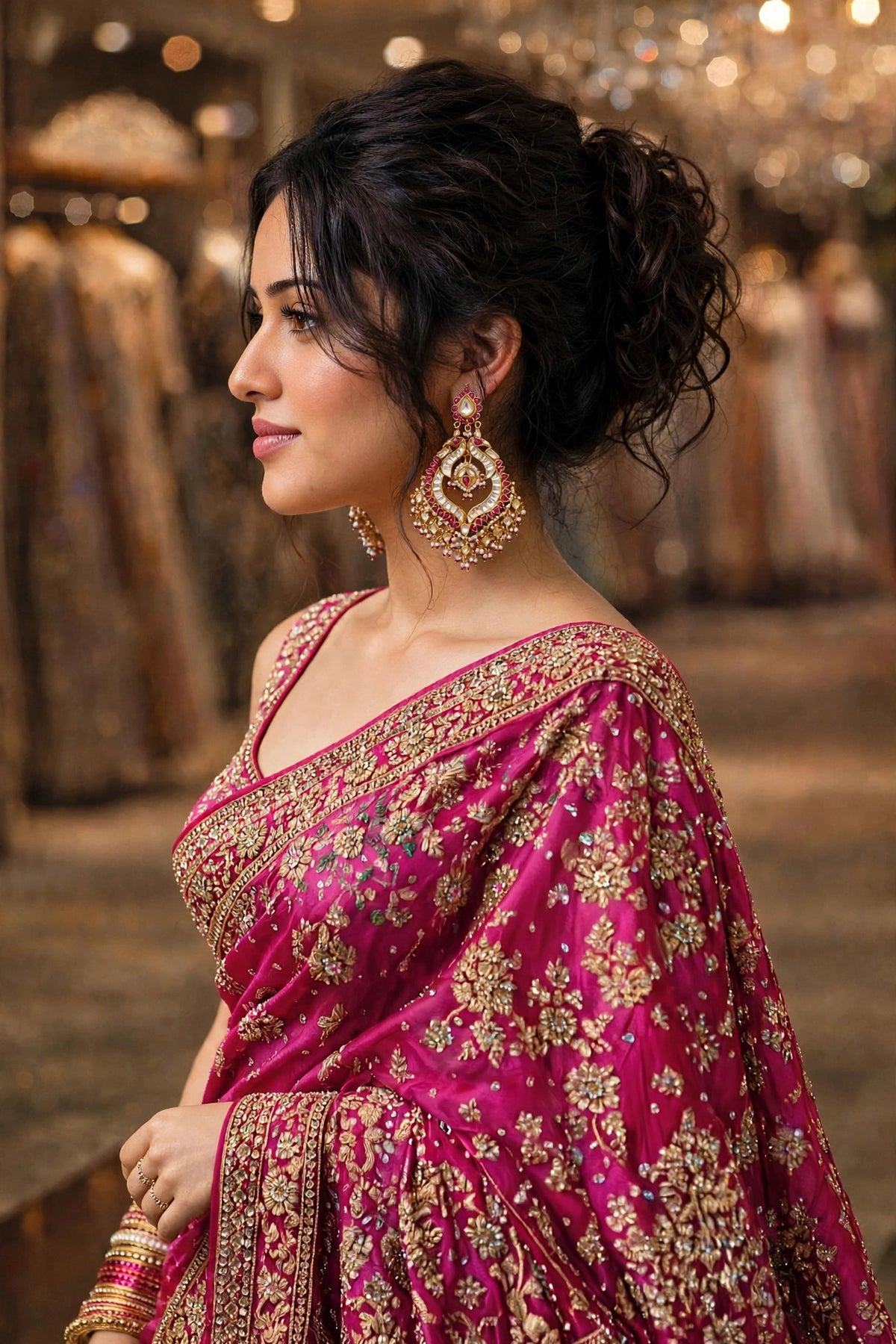 Kundan Chandbali Earrings, Indian Bridal Jewelry, Handmade Statement Earrings