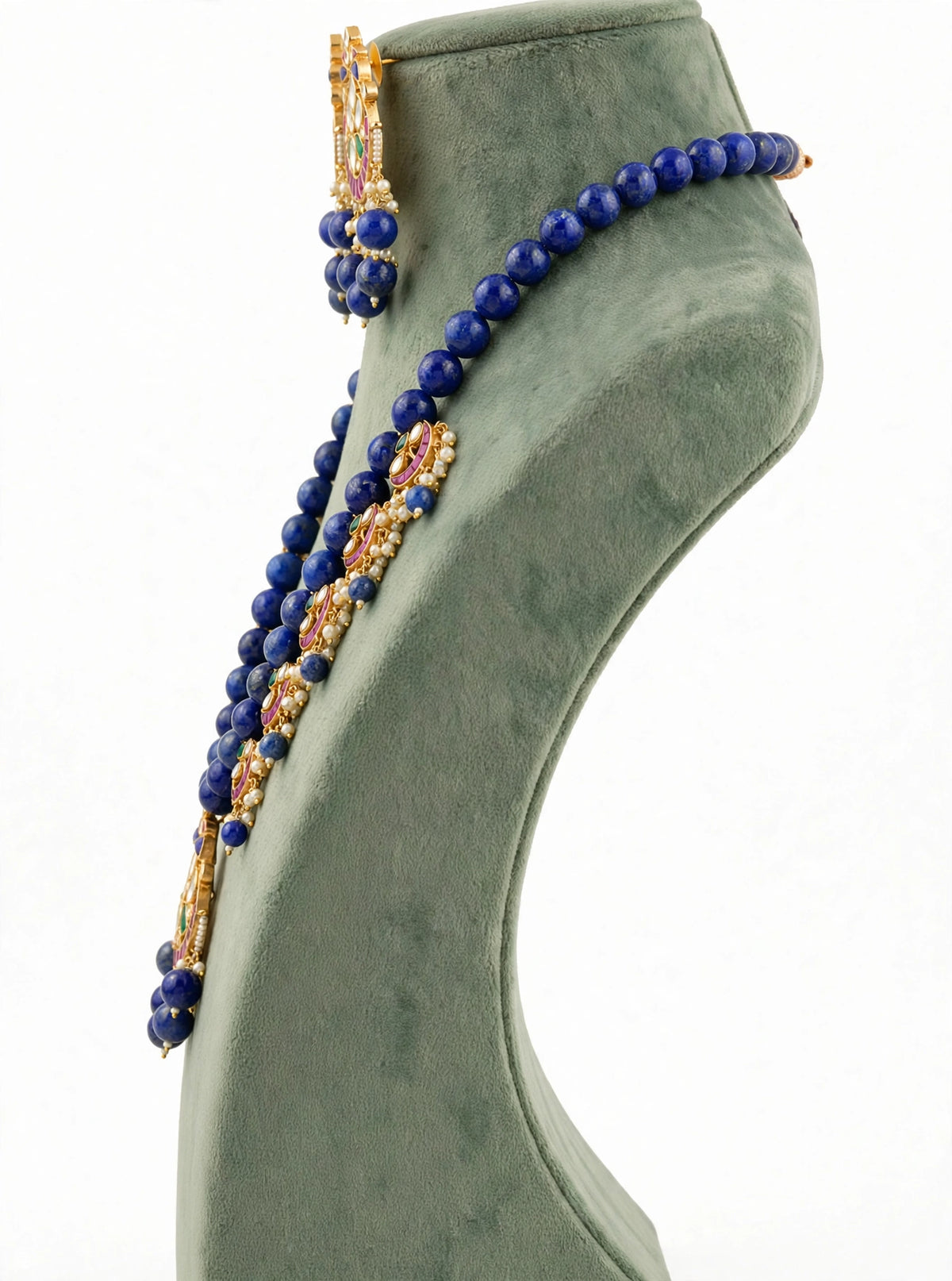 Handmade Kundan Jewelry Set | Blue Lapis with Chandbali Earrings | Gold Plated Designer Necklace