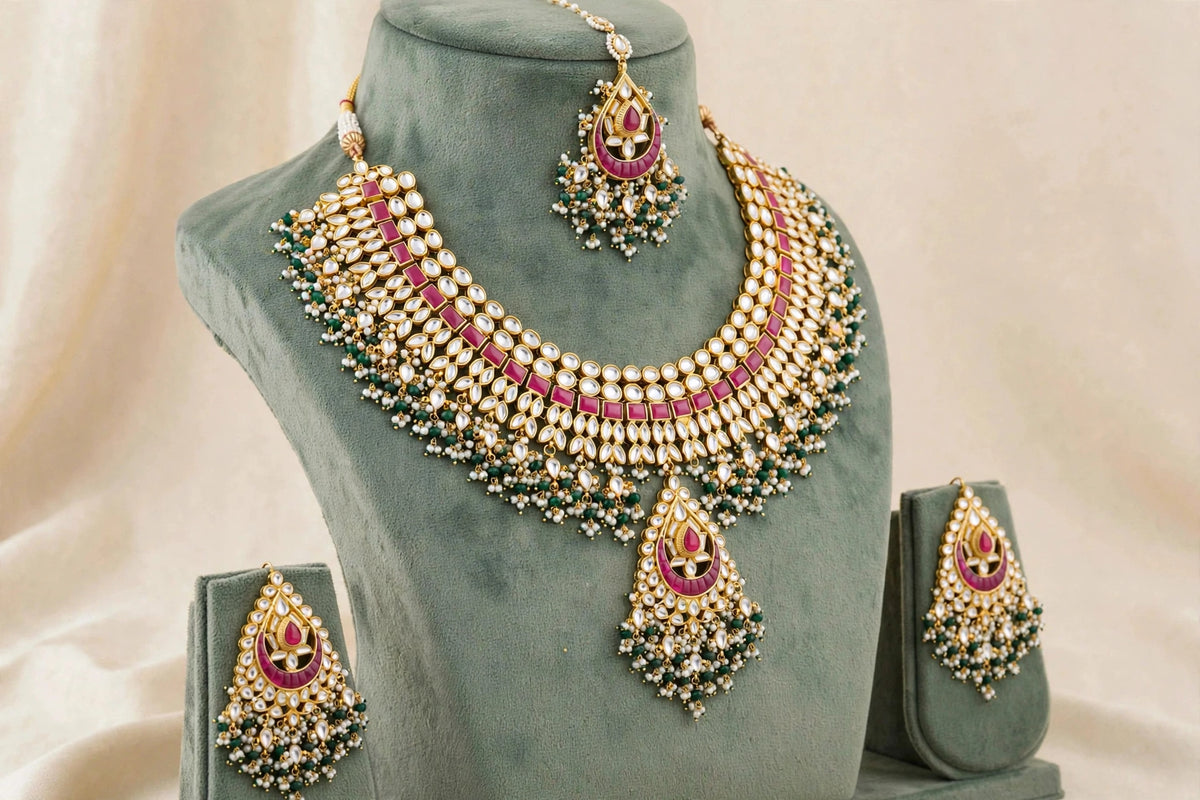 Kundan Choker Necklace Set, Sabyasachi Inspired Indian Bridal Jewelry