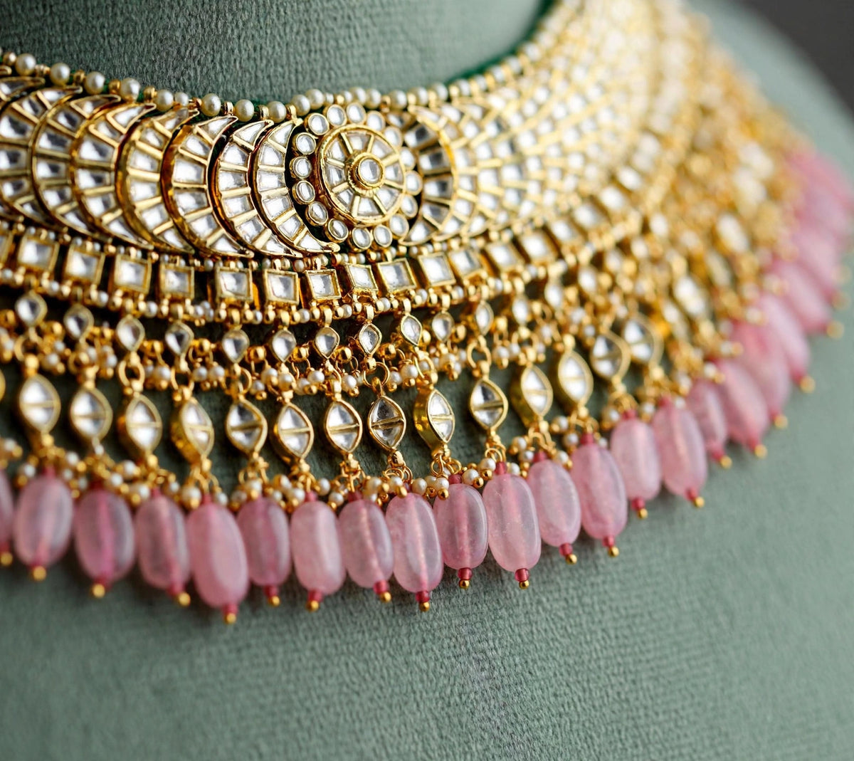 Kundan Jewellery Set with Earrings, Gold Plated Choker Necklace, Traditional Indian Wedding Sets