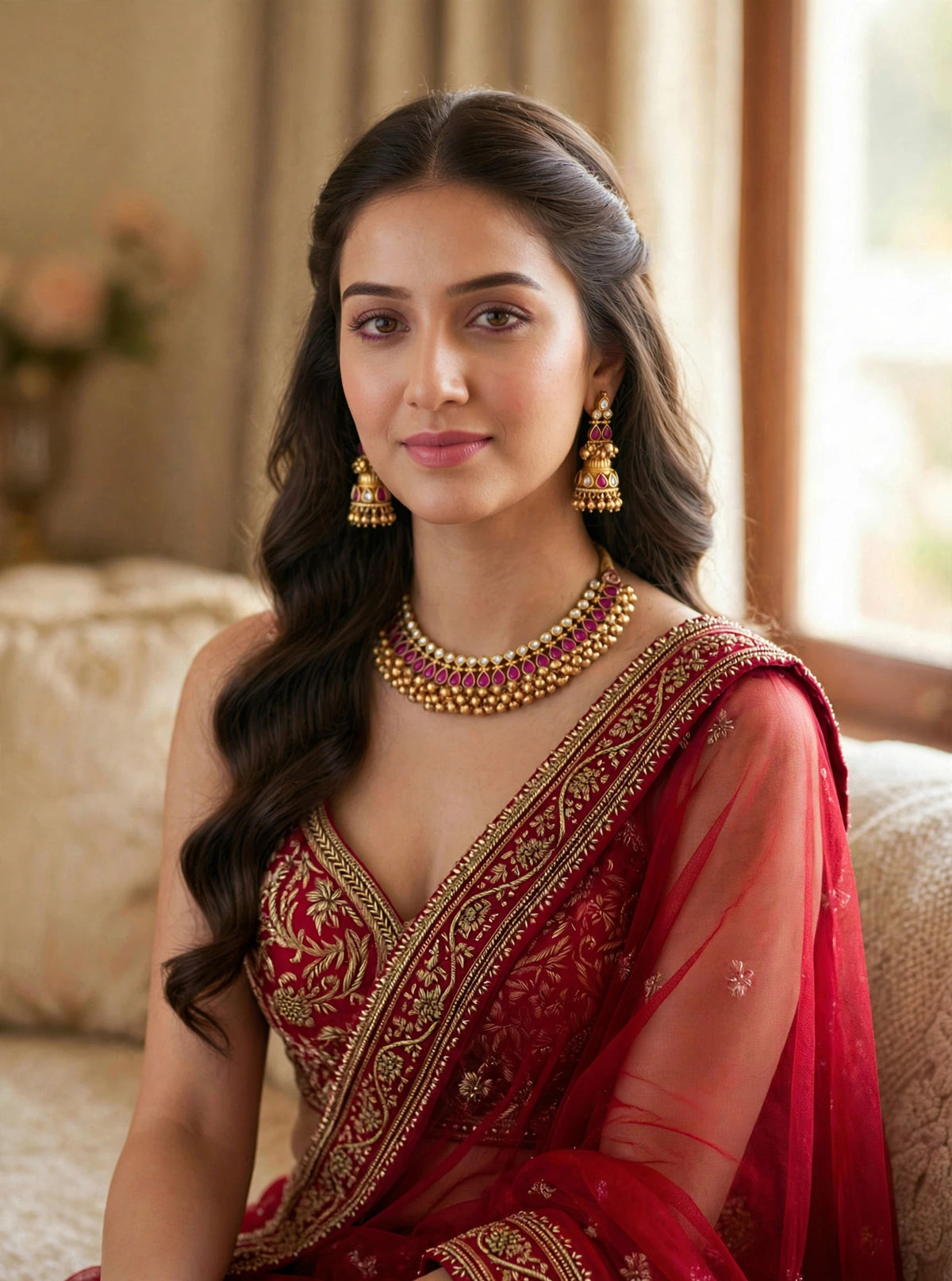 Kundan Choker Necklace with Jumkhi Earrings, Indian Bridal Jewelry, Tussi Necklace