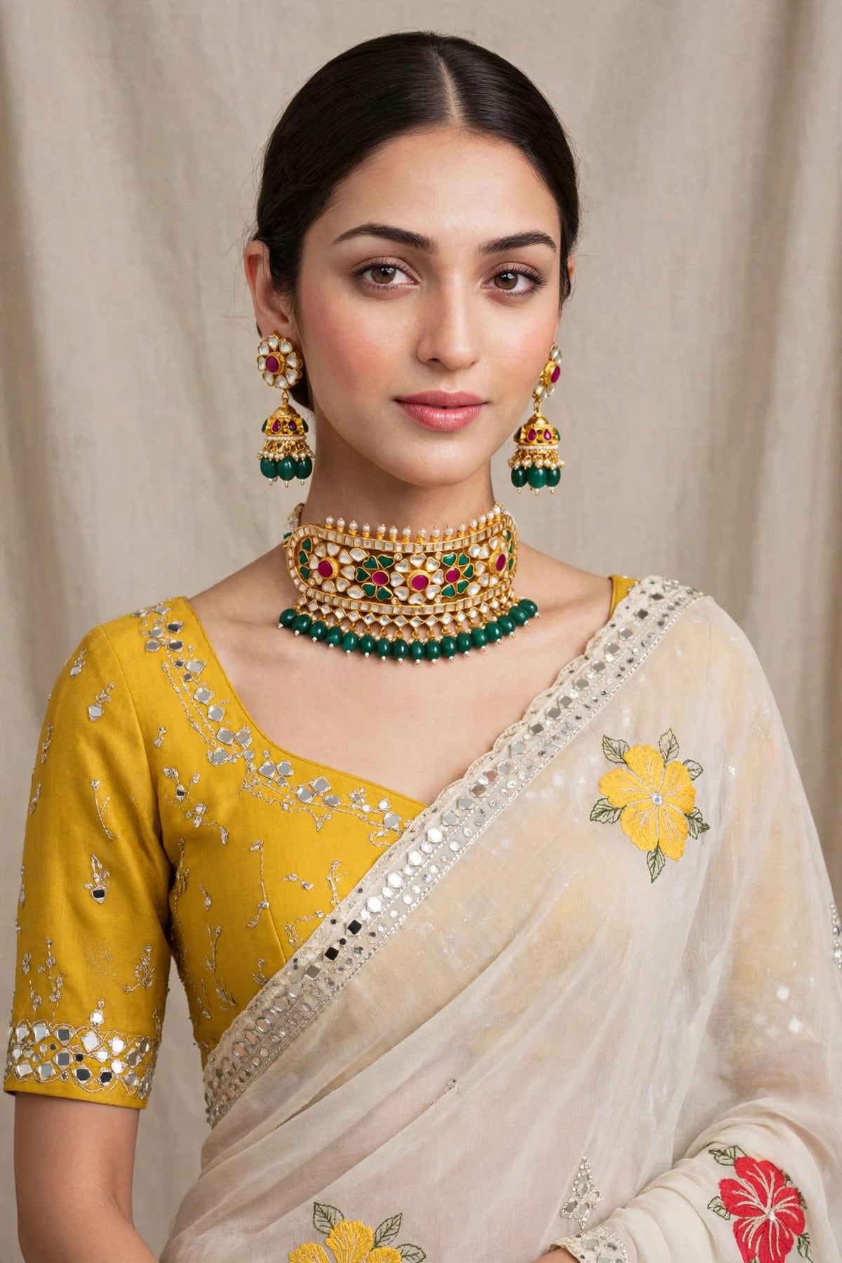 Indian Traditional Kundan Choker Set, 22K Gold Plated Indian Bridal Collar Necklace