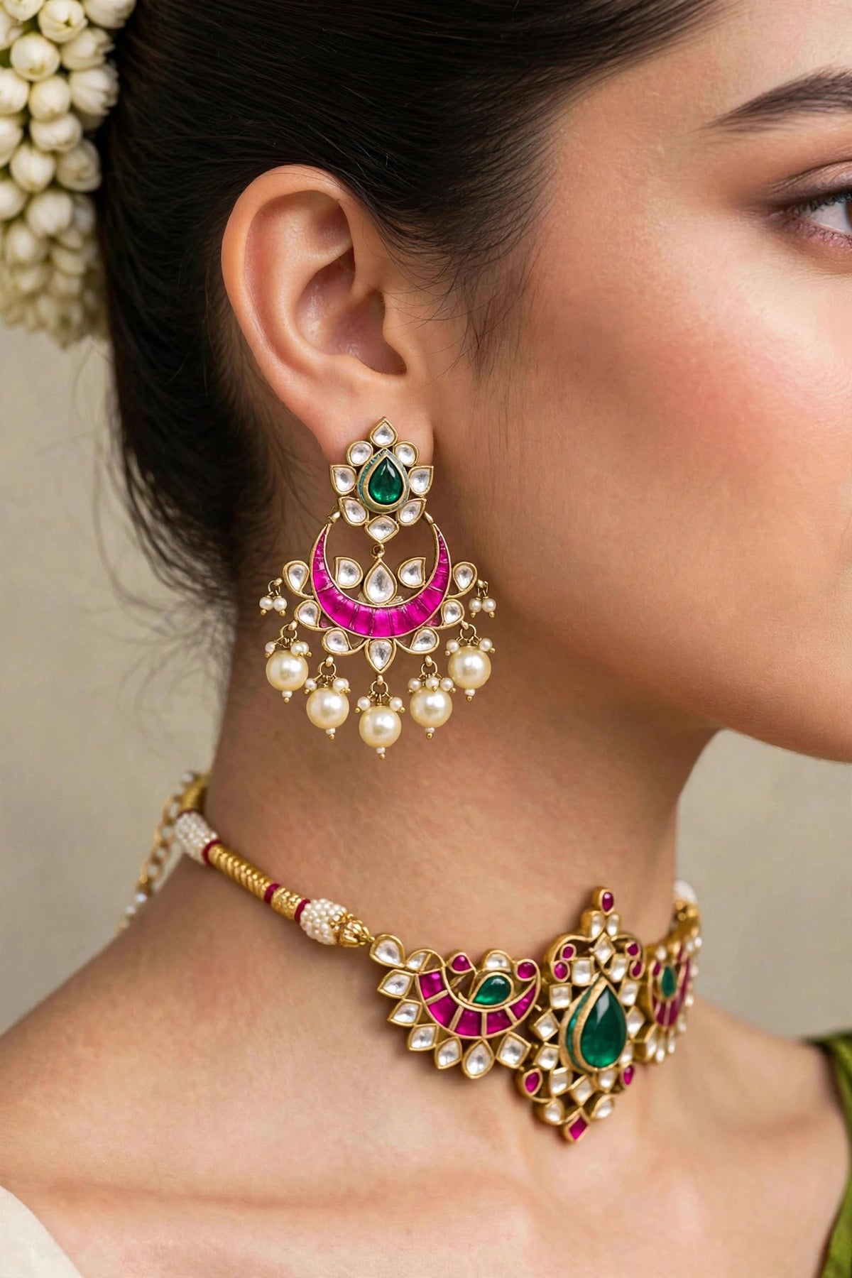Gold Plated Luxury Bridal Necklace Set with Matching Choker & Earrings, Indian Wedding Jewellery, Statement Bridal Set