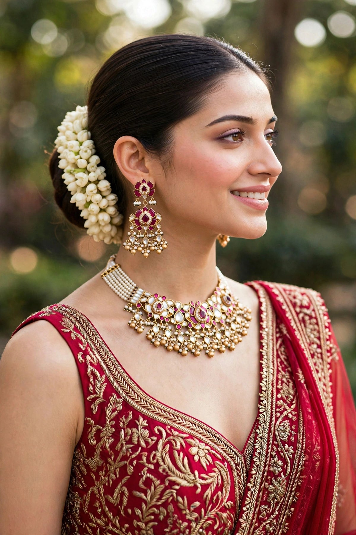 Kundan Choker Necklace Set, Gold Plated South Indian Jewelry