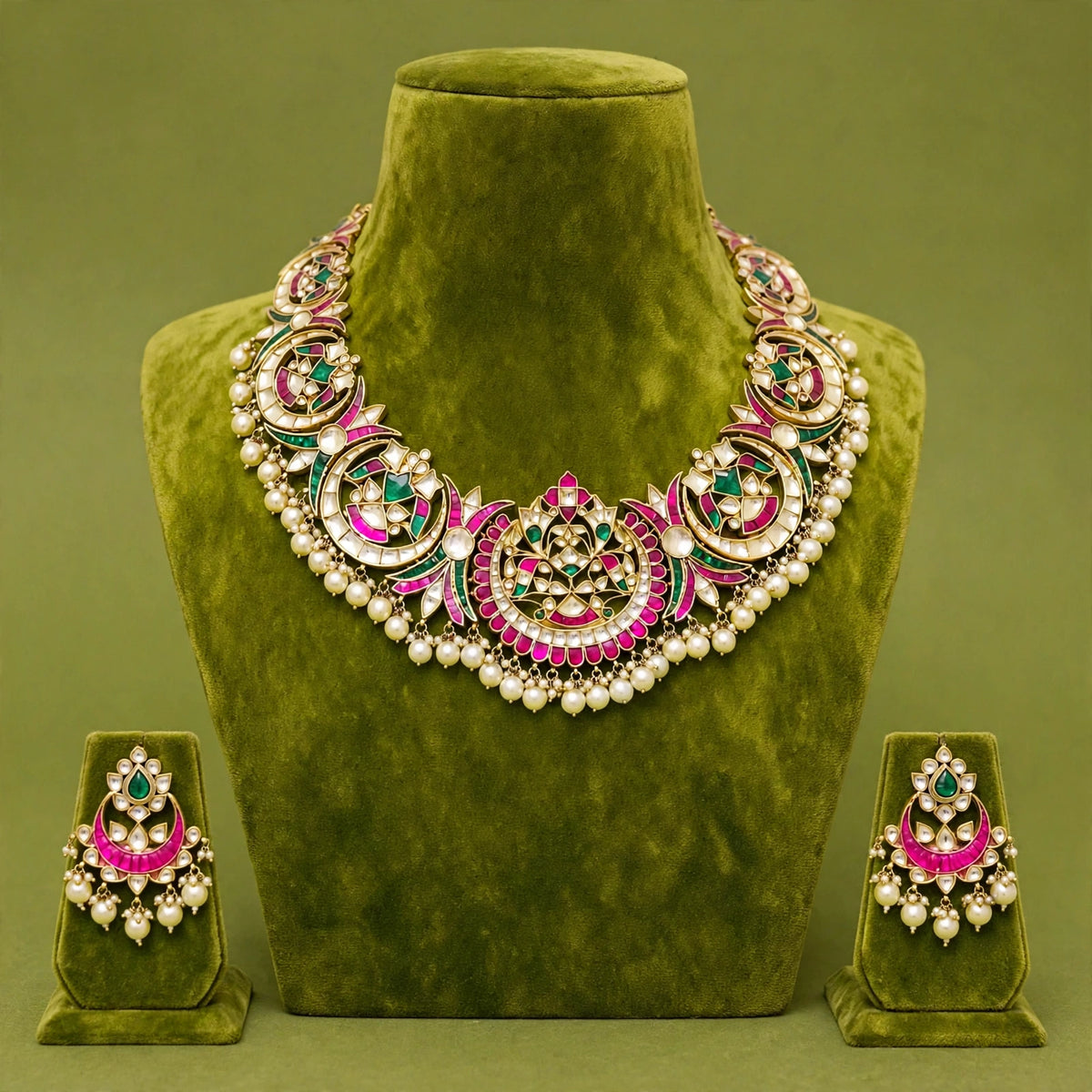 Gold Plated Luxury Bridal Necklace Set with Matching Choker & Earrings, Indian Wedding Jewellery, Statement Bridal Set