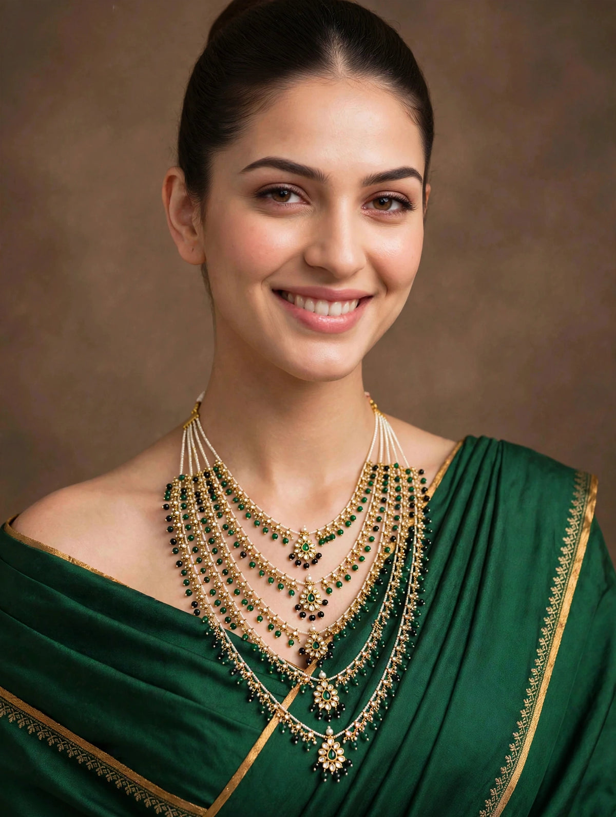 Multi-Layered Kundan Necklace | 22k Gold Plated Indian Wedding Jewelry | Satlada Bridal Set
