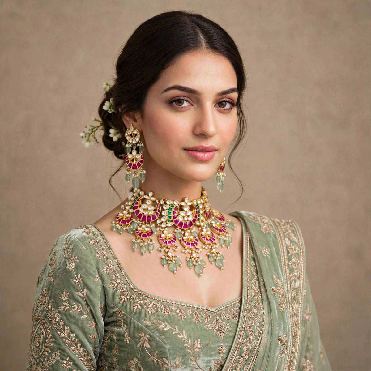 Kundan Choker Necklace with Chandbali Earrings