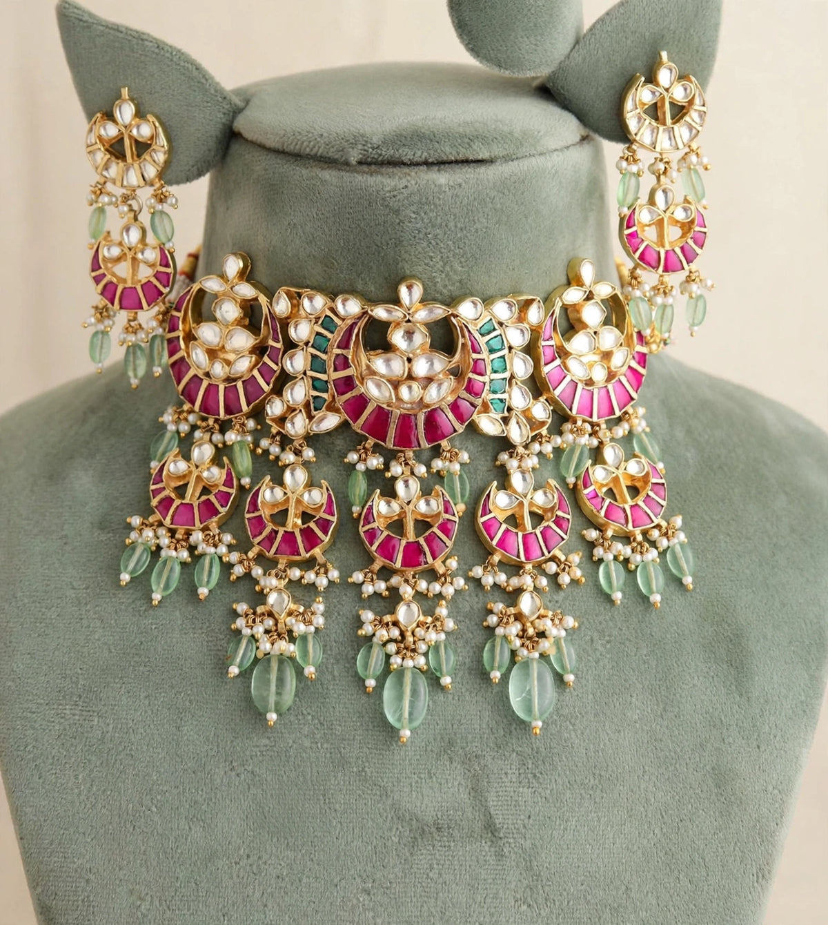 Kundan Choker Necklace with Chandbali Earrings