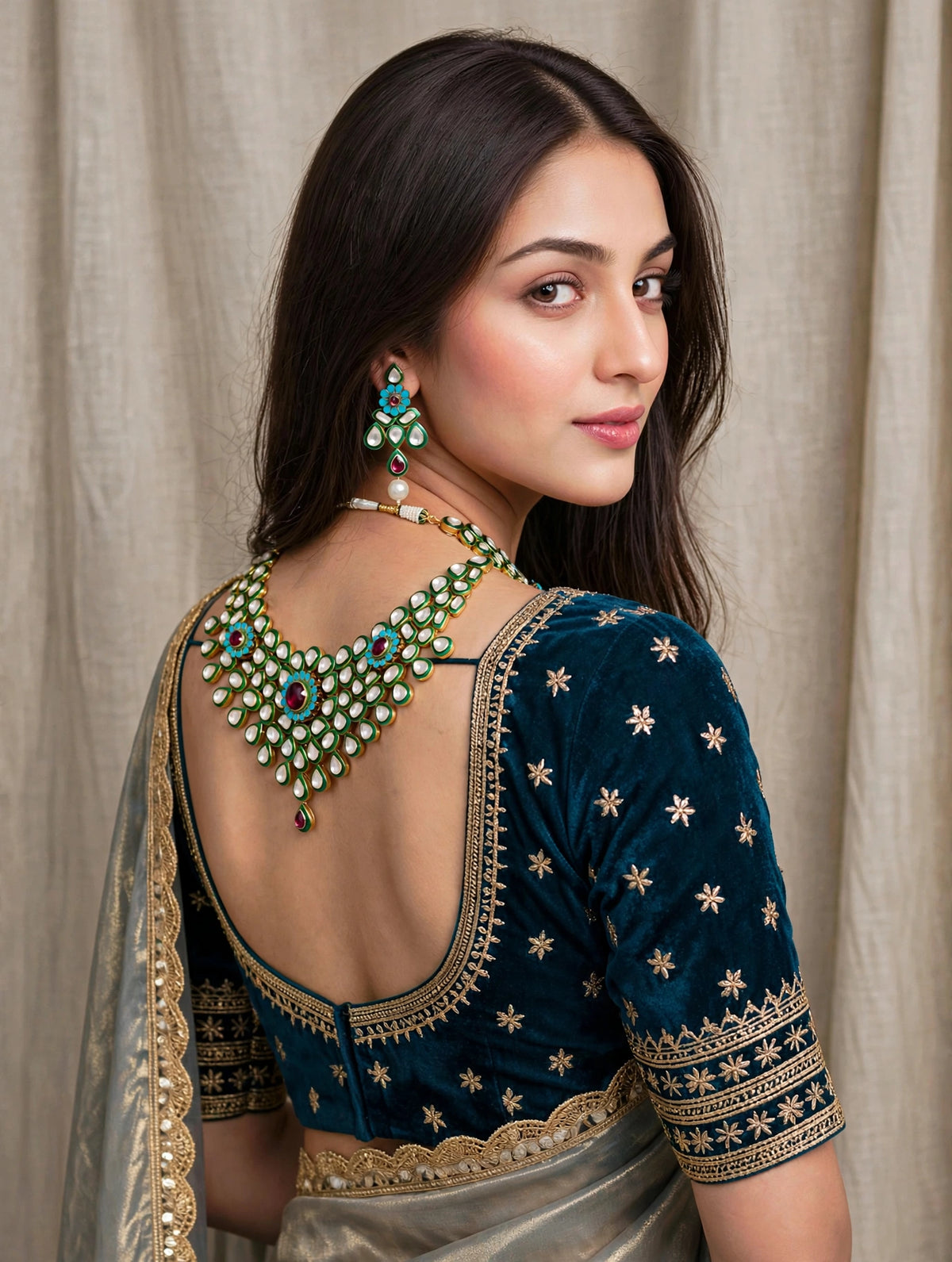 Kundan Choker Necklace with Earring | Indian Heirloom Bridal Jewellery Set | Green Enamel
