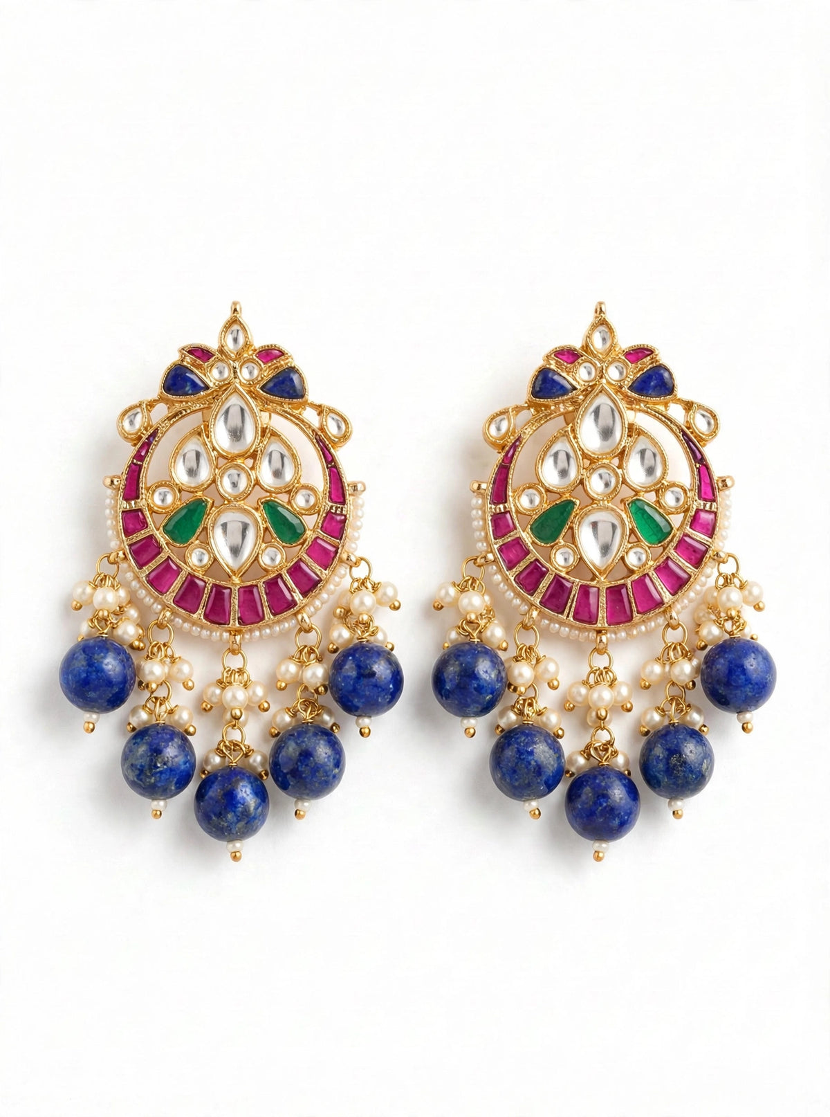 Handmade Kundan Jewelry Set | Blue Lapis with Chandbali Earrings | Gold Plated Designer Necklace