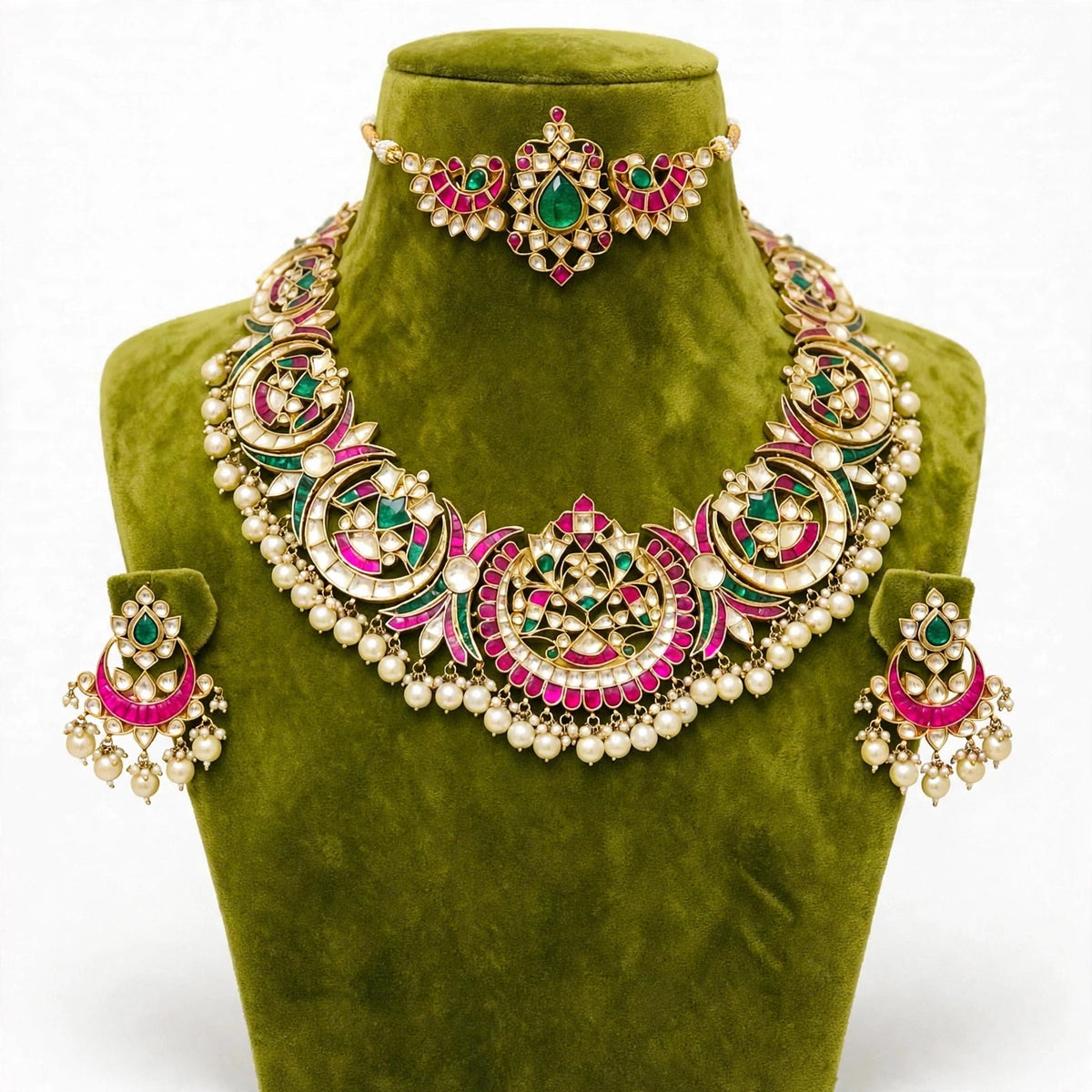 Gold Plated Luxury Bridal Necklace Set with Matching Choker & Earrings, Indian Wedding Jewellery, Statement Bridal Set