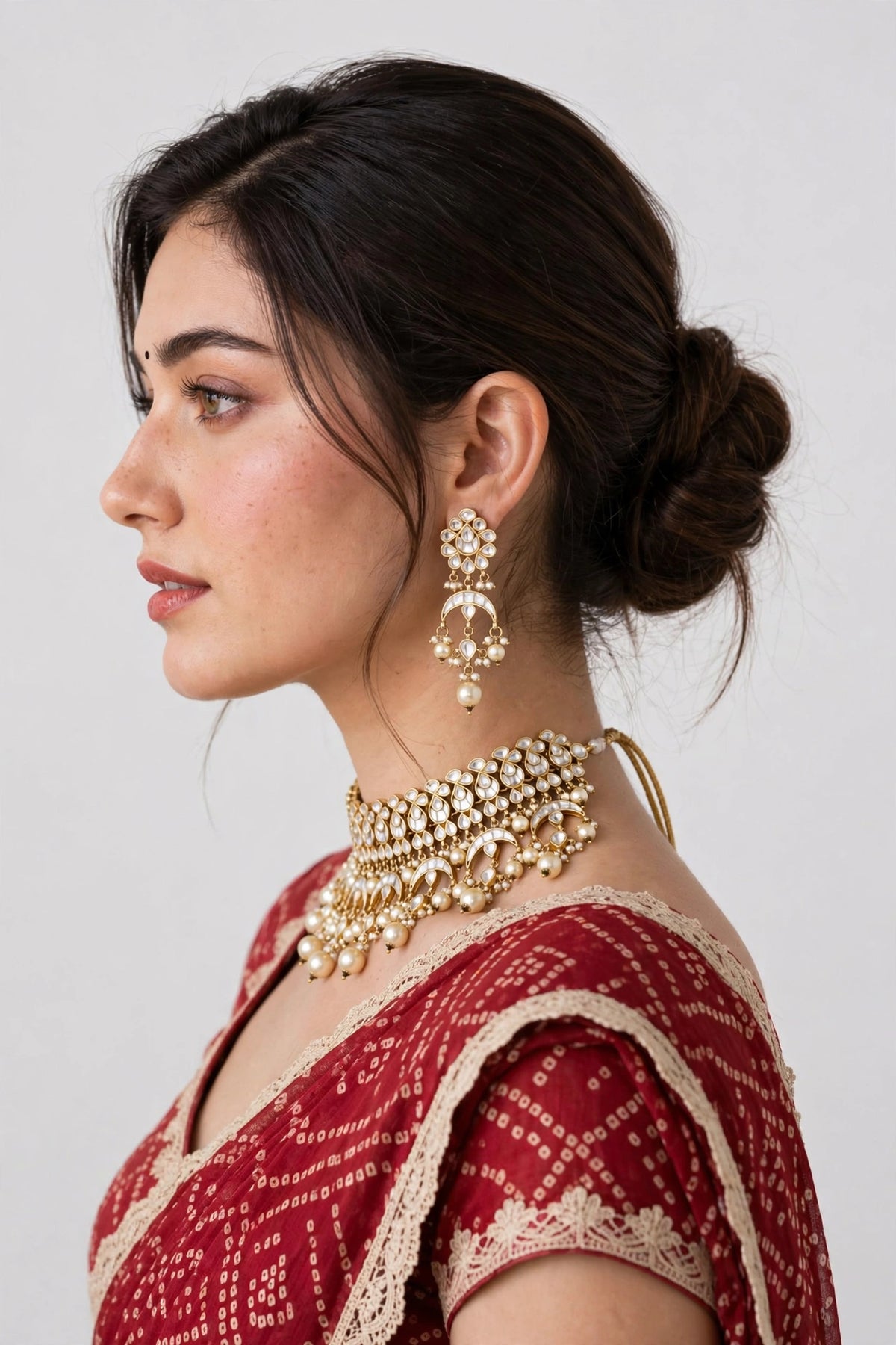Traditional Kundan Choker Necklace with Earrings, Indian Ethnic Jewellery Set